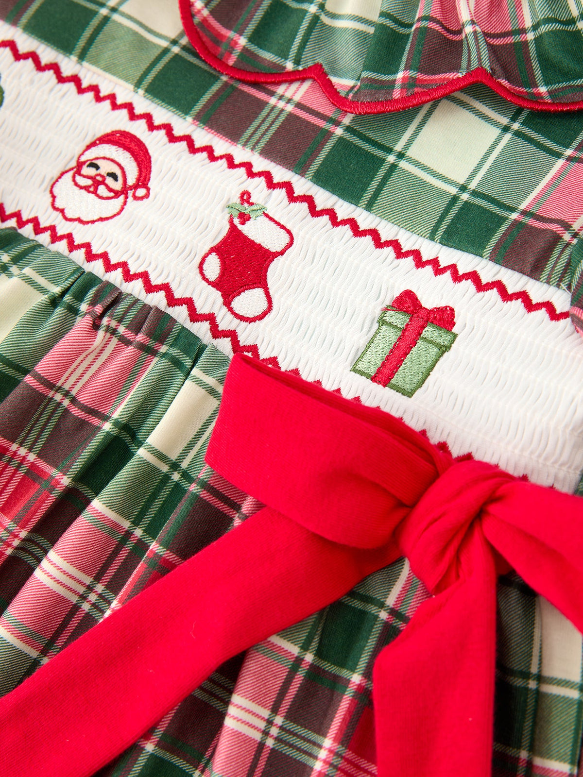 Girls Christmas Plaid Smocked Ruffle Dress