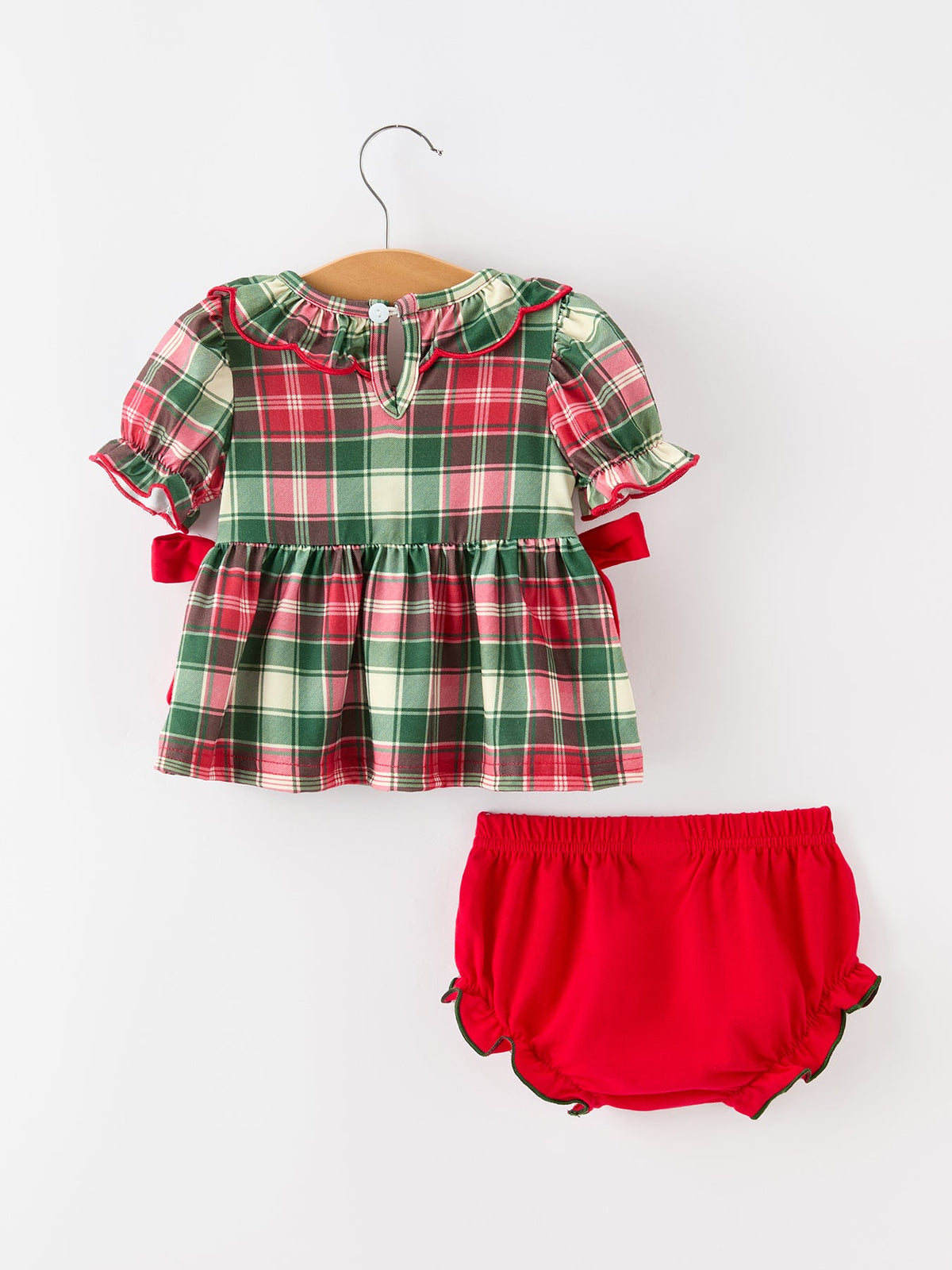 Girls Christmas Plaid Smocked Bloomer Set