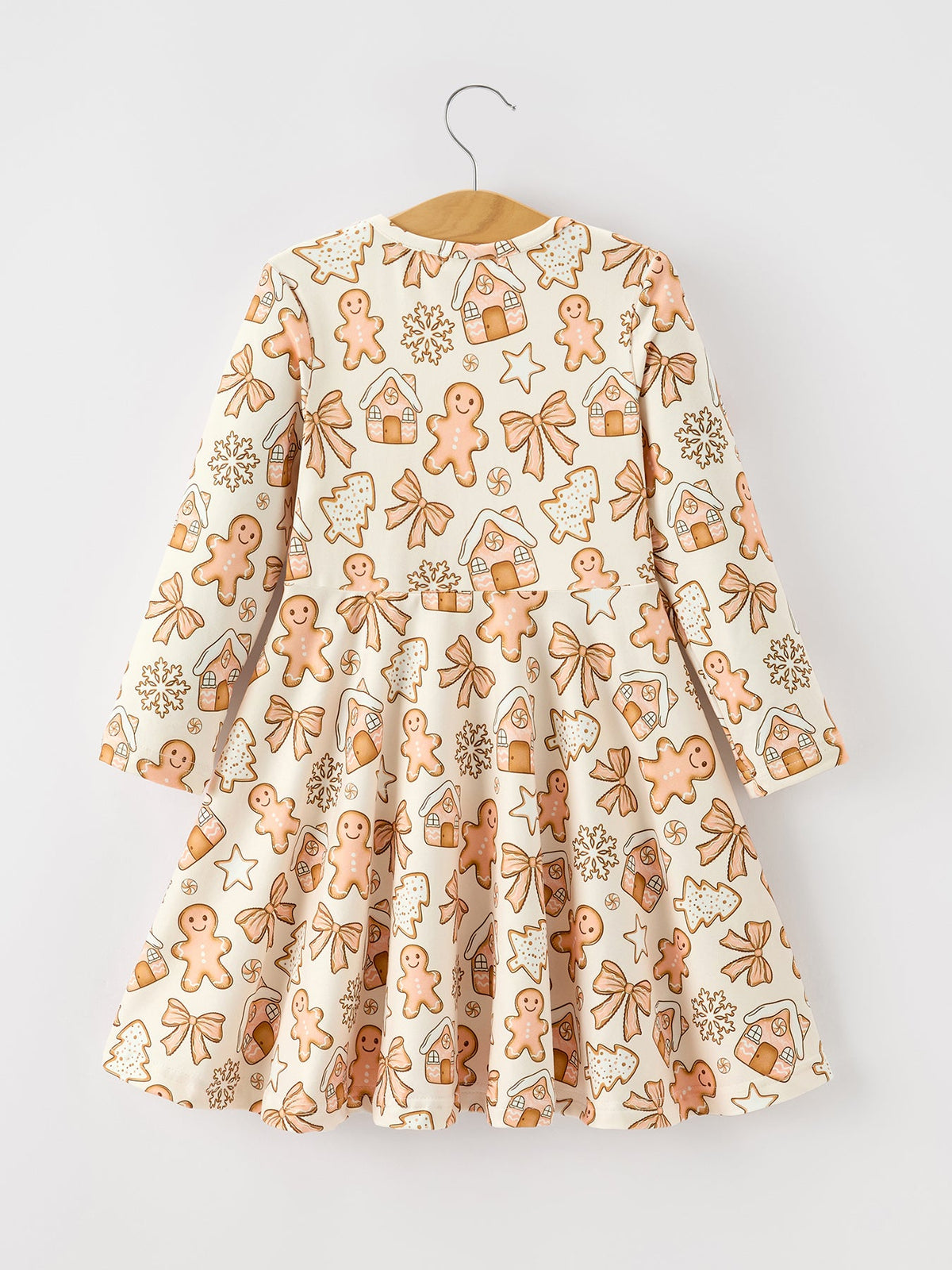 Girls’ Christmas Gingerbread Cookie Long-Sleeve Twirl Dress
