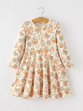 Girls’ Christmas Gingerbread Cookie Long-Sleeve Twirl Dress