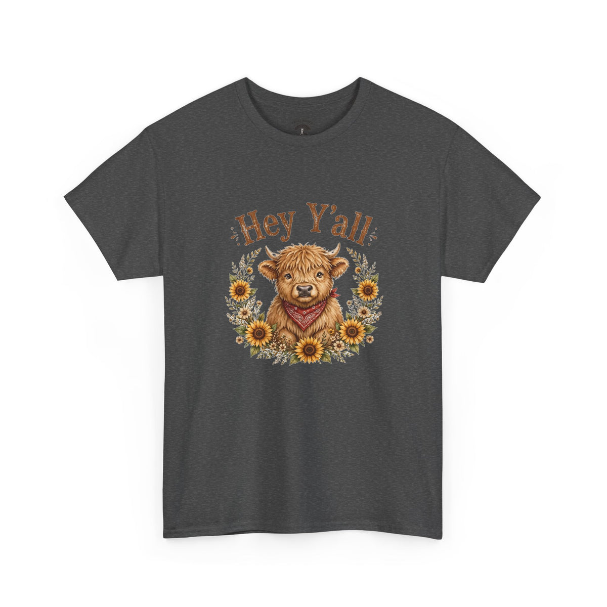 Hey Y'all Highland Cow T-Shirt — Cute Farmhouse Sunflower Graphic Tee
