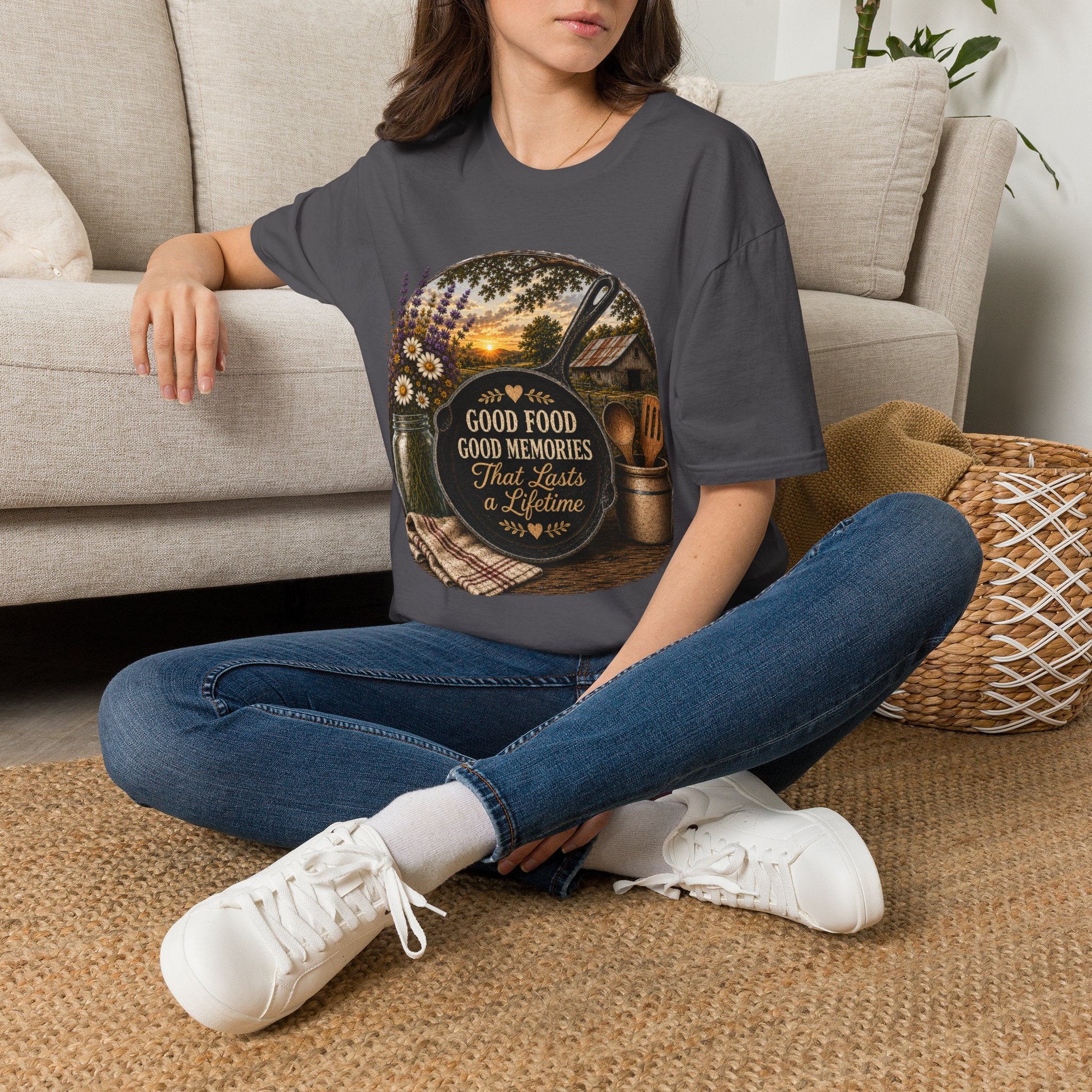 Good Food, Good Memories That Last a Lifetime | Rustic Cast Iron Skillet Farmhouse T-Shirt