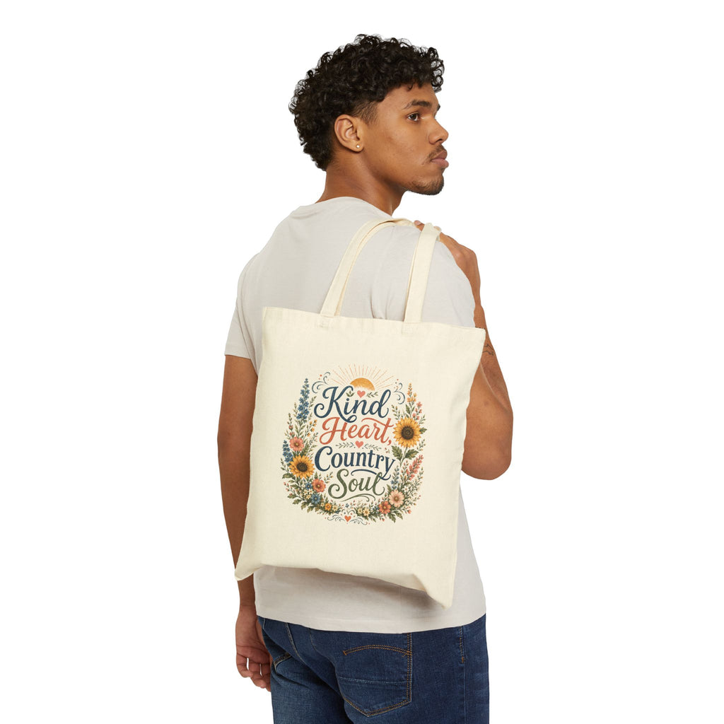 Kind Heart, Country Soul Canvas Tote Bag — Floral Wildflower Tote