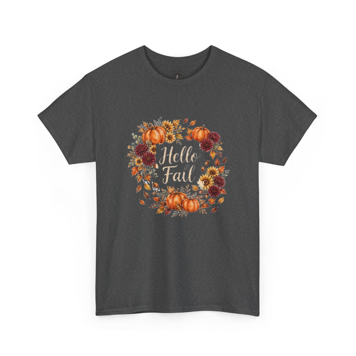 Hello Fall Watercolor T-Shirt — Fall Pumpkins & Sunflowers Graphic Tee