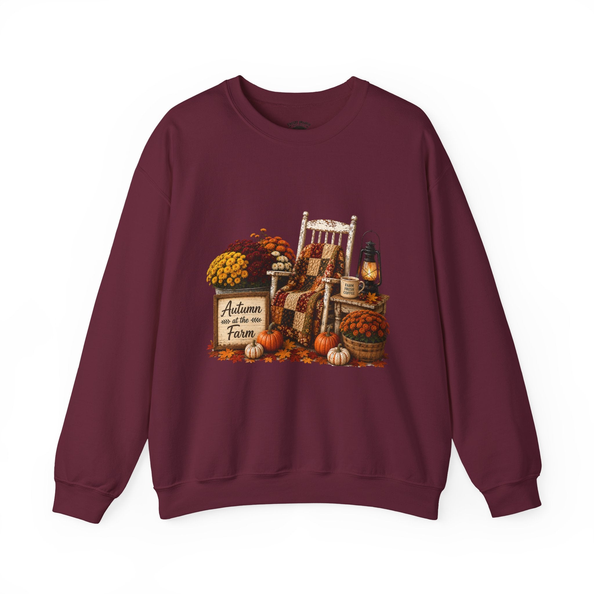Autumn on the Farm Crewneck Sweatshirt — Fall Pumpkin & Mums Cozy Graphic