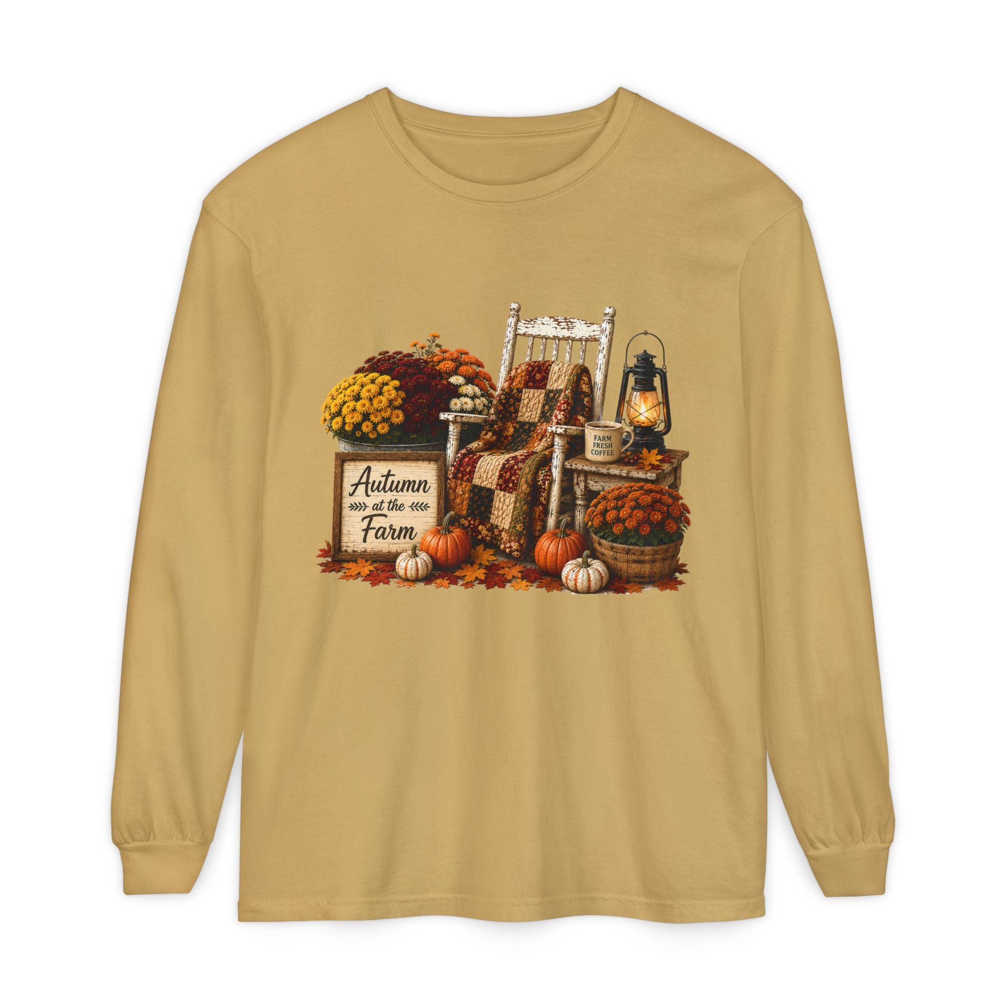 Autumn on the Farm Long Sleeve Tee — Cozy Fall Harvest Graphic Shirt