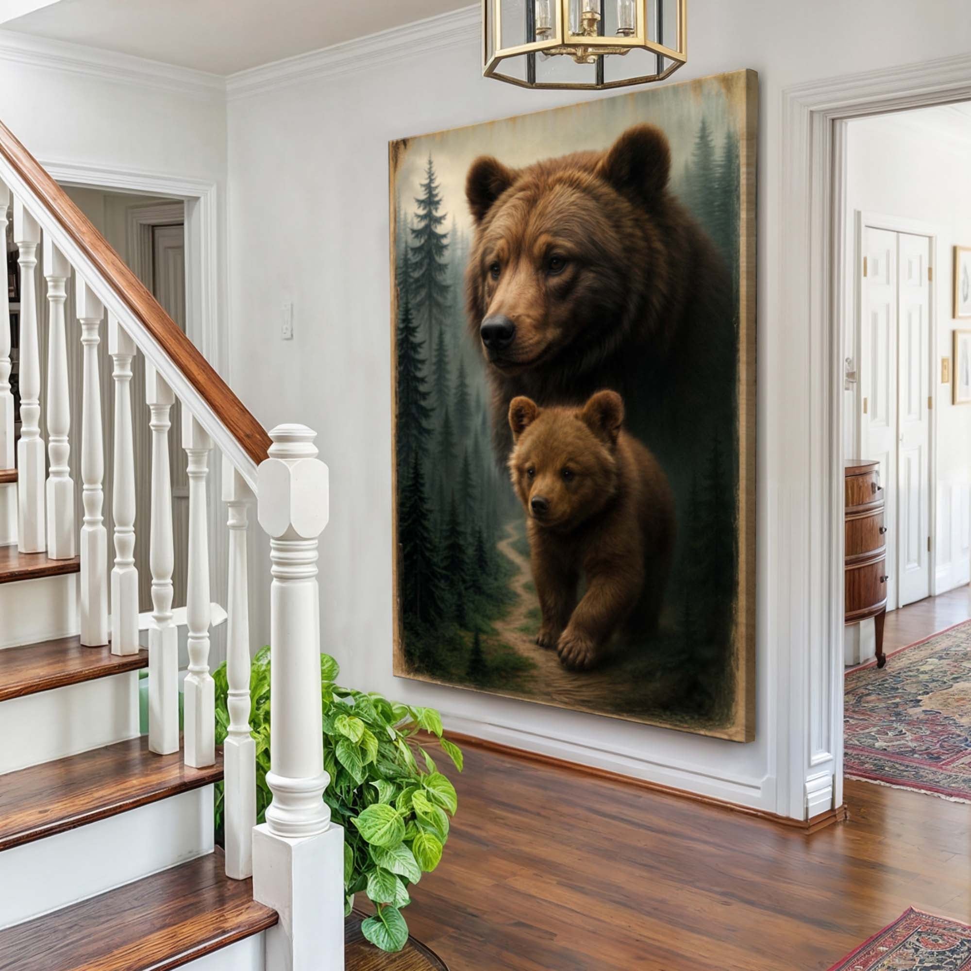 Rustic Bear & Cub Woodland Canvas Wall Art