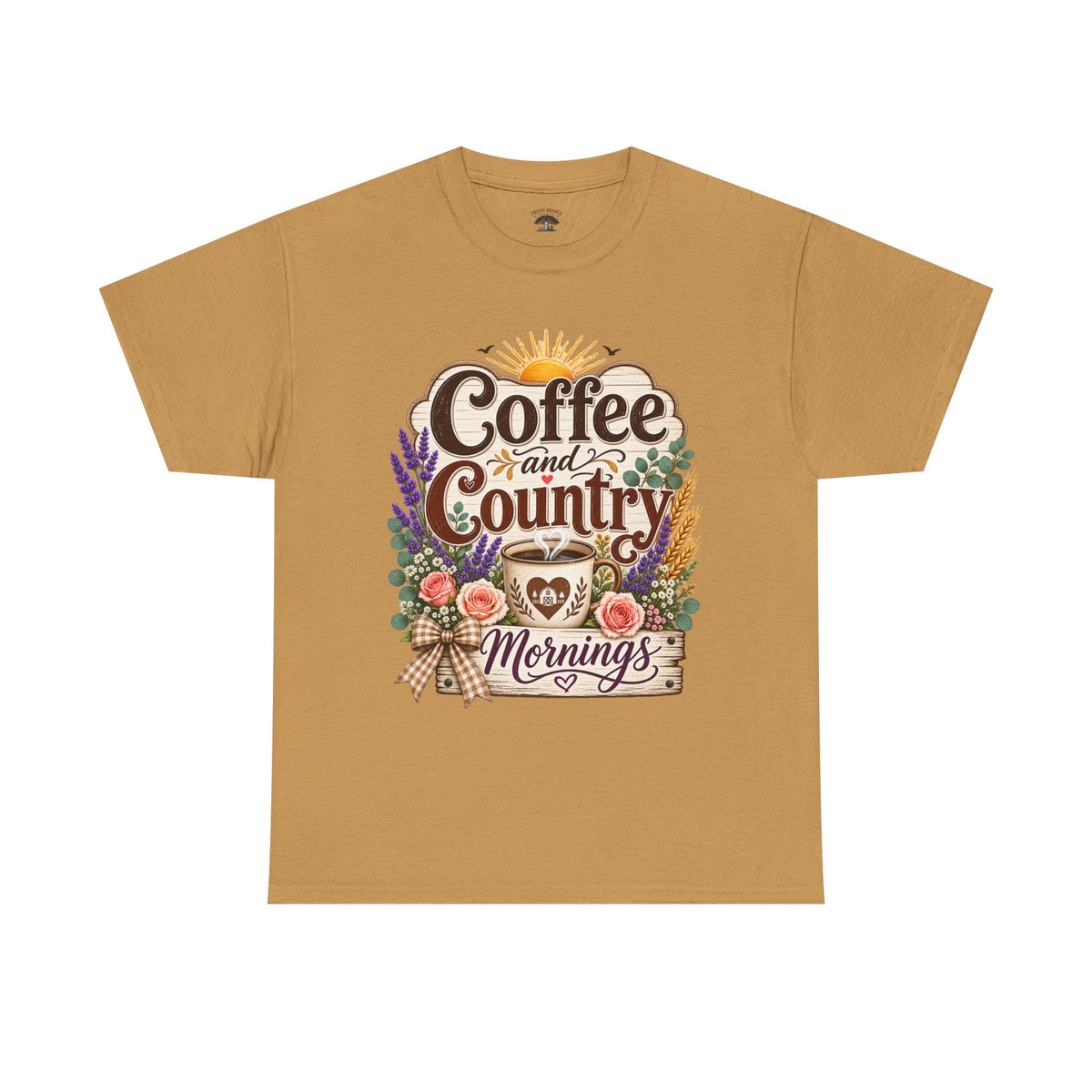 Coffee and Country Mornings Tee — Rustic Floral Coffee Lover Shirt