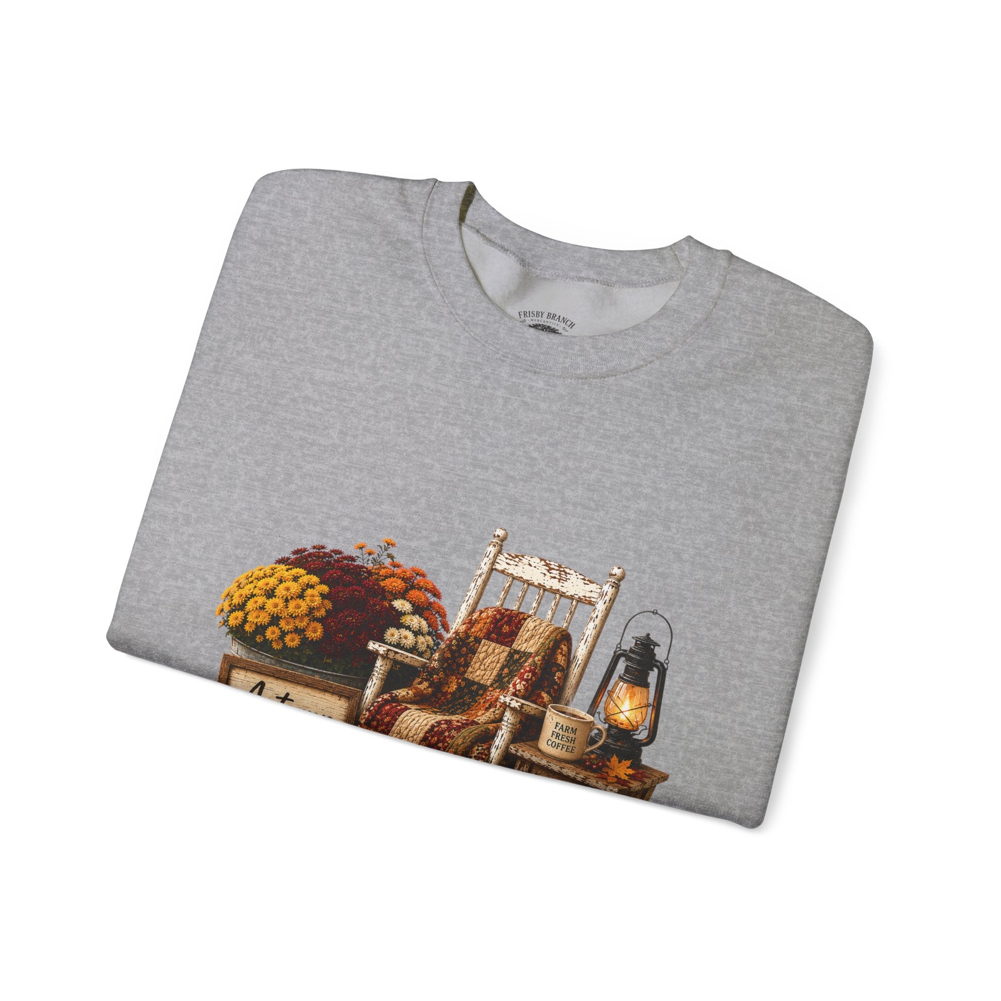 Autumn on the Farm Crewneck Sweatshirt — Fall Pumpkin & Mums Cozy Graphic