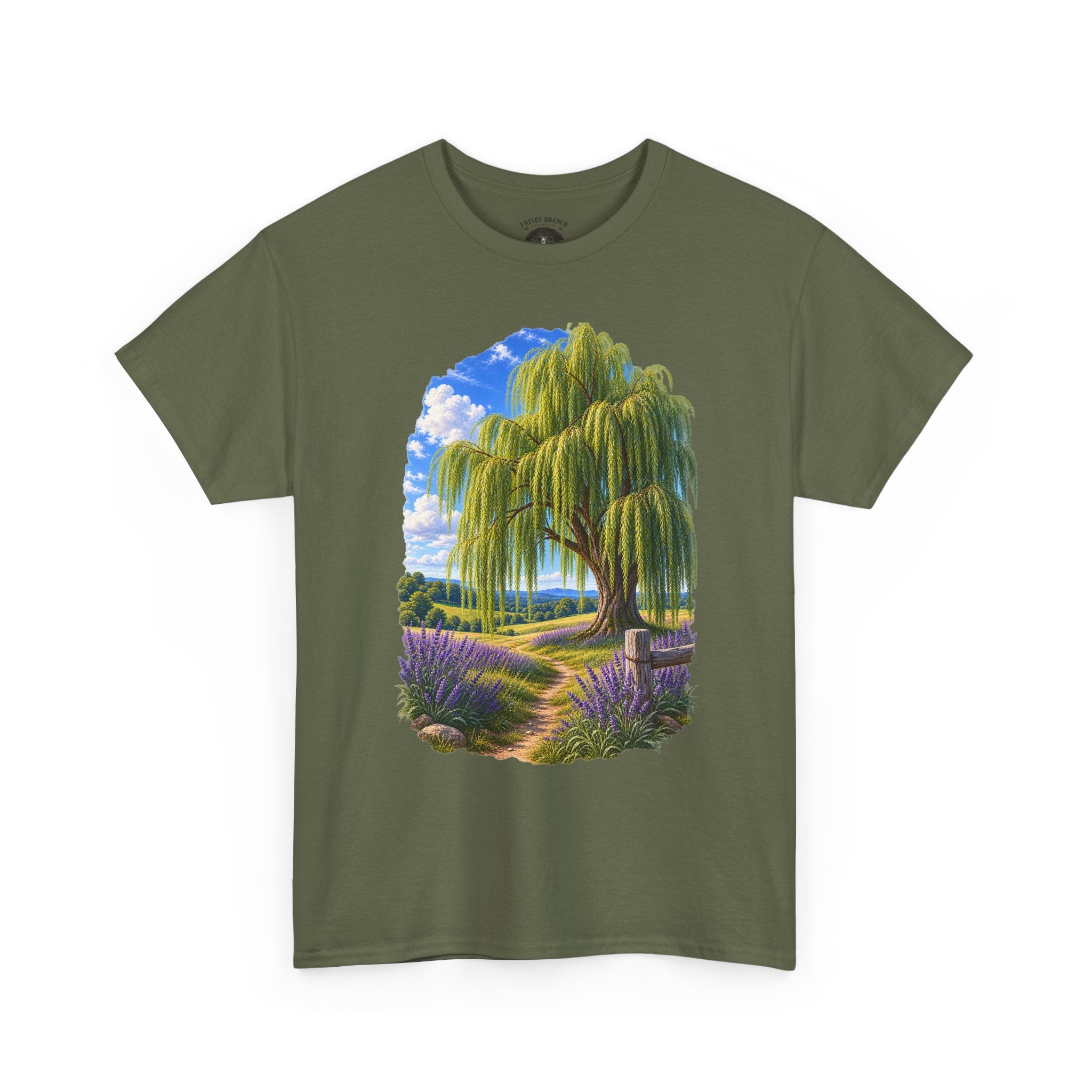 Willow Path T-Shirt — Scenic Lavender Meadow Graphic Tee