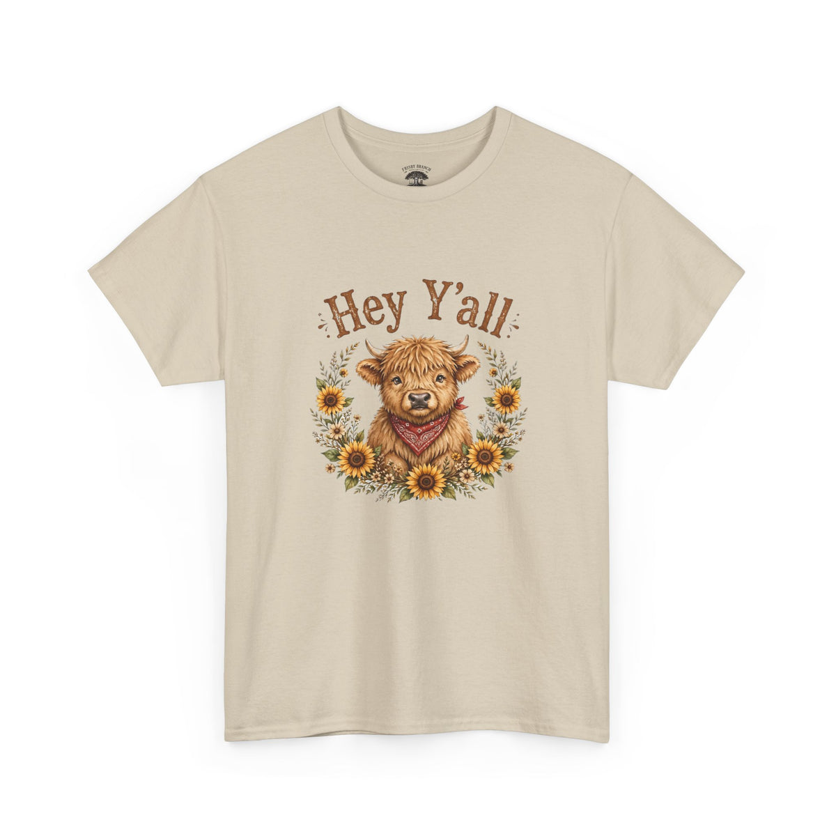 Hey Y'all Highland Cow T-Shirt — Cute Farmhouse Sunflower Graphic Tee
