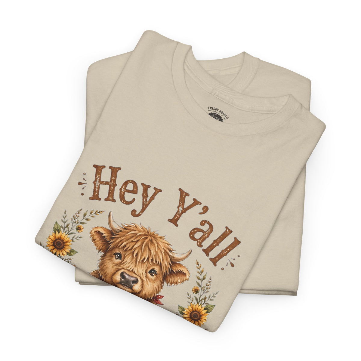 Hey Y'all Highland Cow T-Shirt — Cute Farmhouse Sunflower Graphic Tee