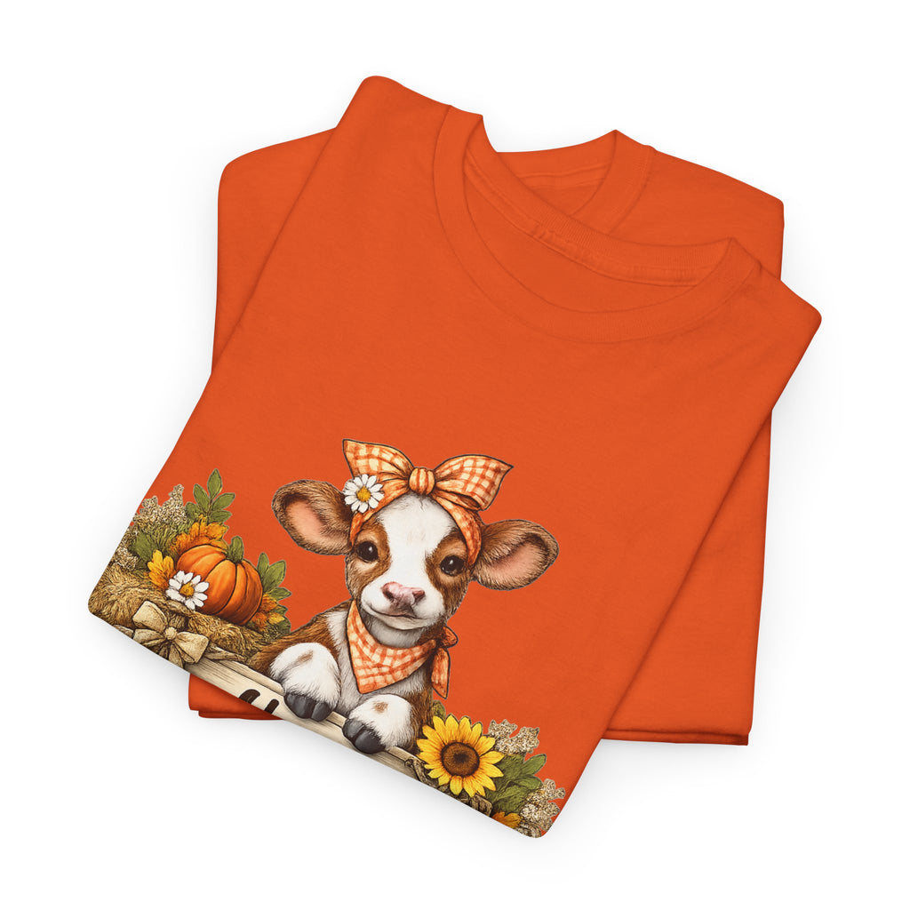 Halloween Cow T‑Shirt — Cute Cow with Pumpkins & "Happy Halloween" Fall Tee