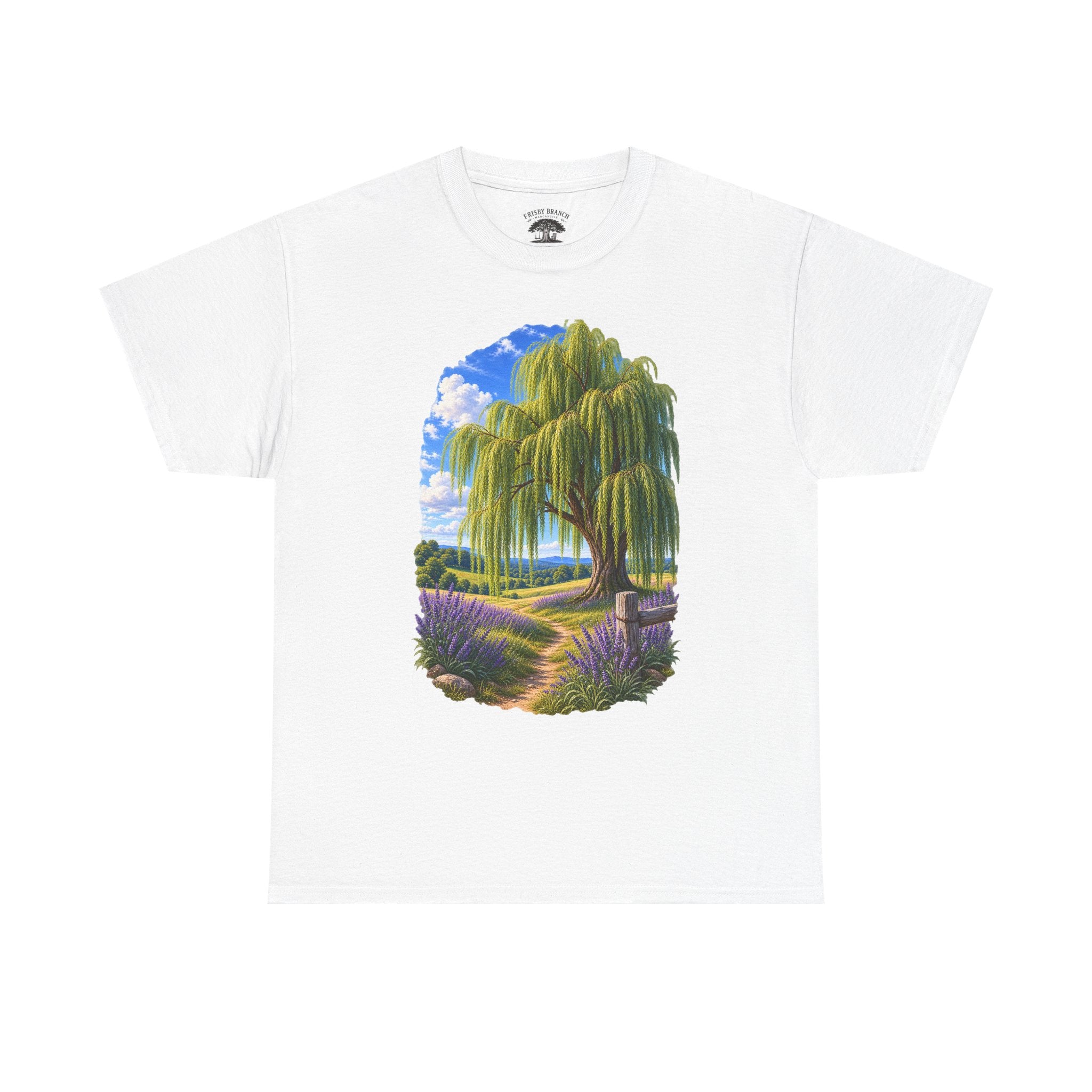 Willow Path T-Shirt — Scenic Lavender Meadow Graphic Tee