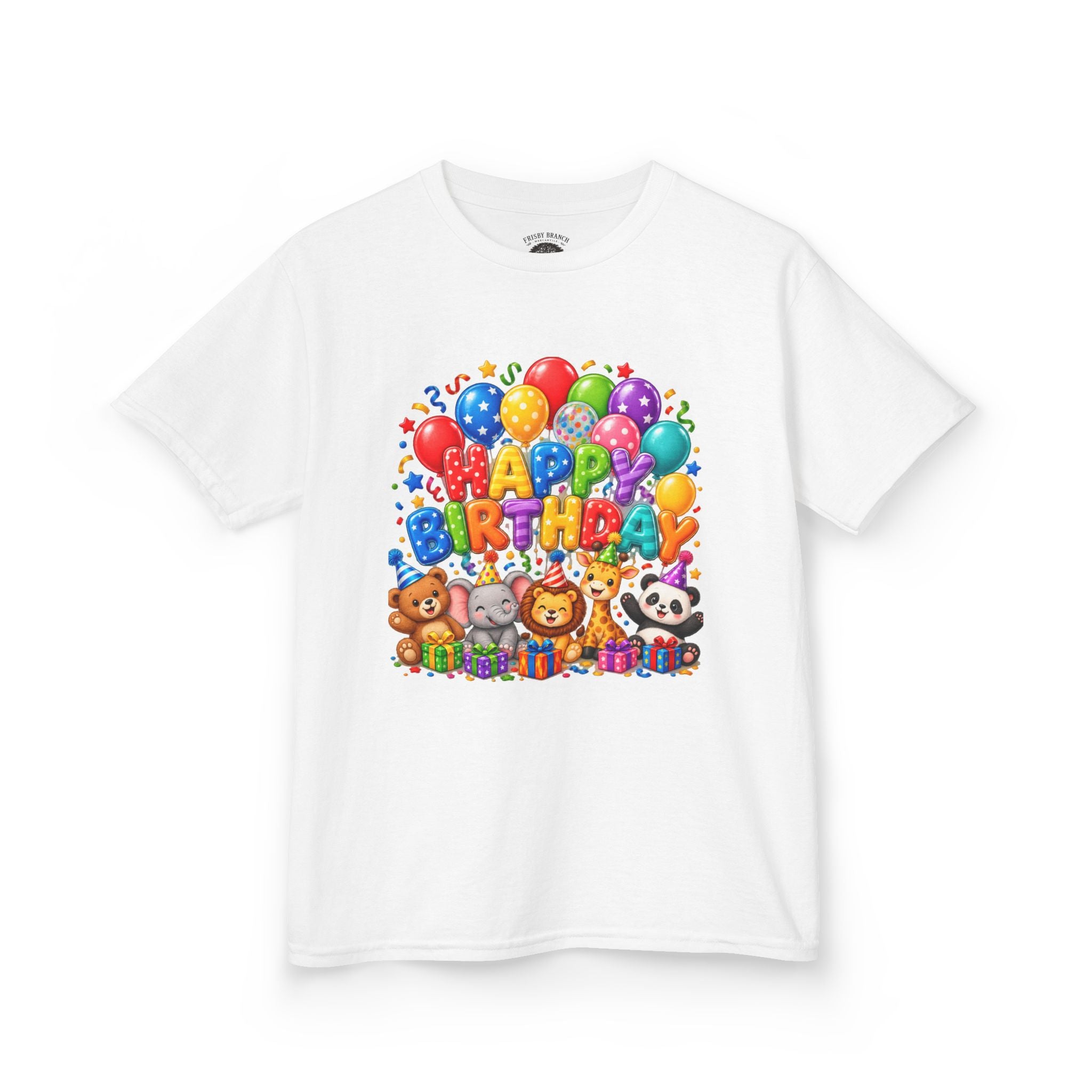 Kids 'Happy Birthday' Tee — Colorful Balloons & Cute Animals Birthday Shirt