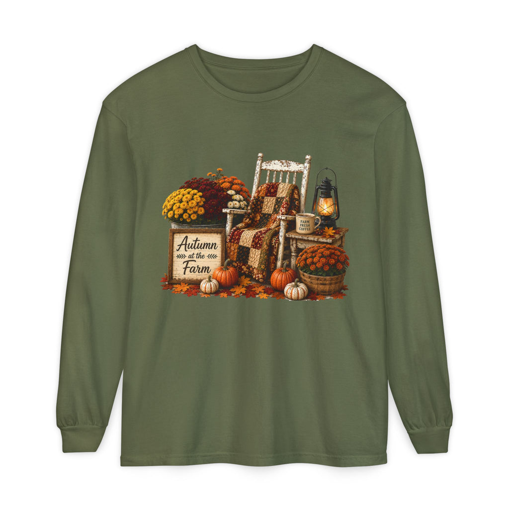 Autumn on the Farm Long Sleeve Tee — Cozy Fall Harvest Graphic Shirt