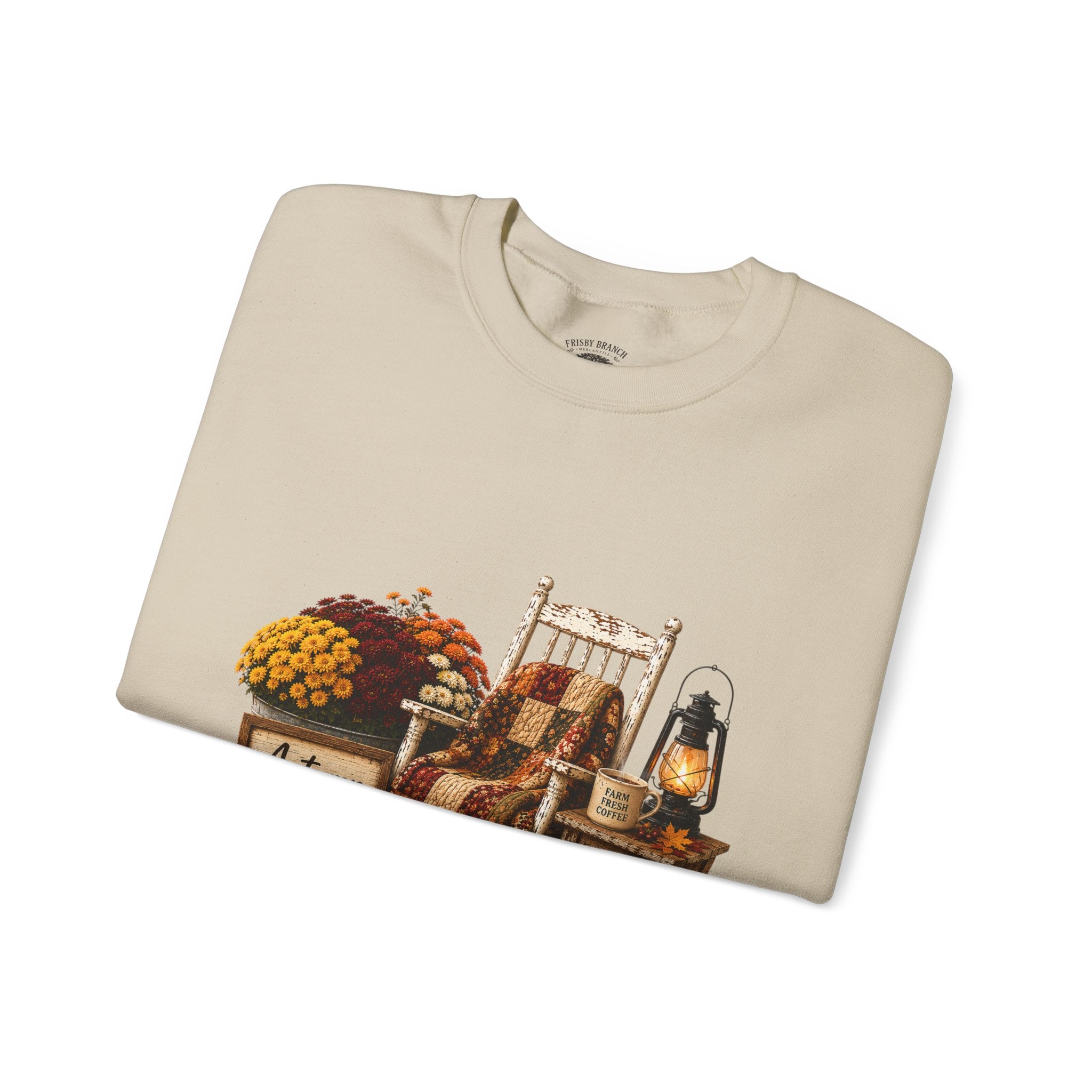 Autumn on the Farm Crewneck Sweatshirt — Fall Pumpkin & Mums Cozy Graphic