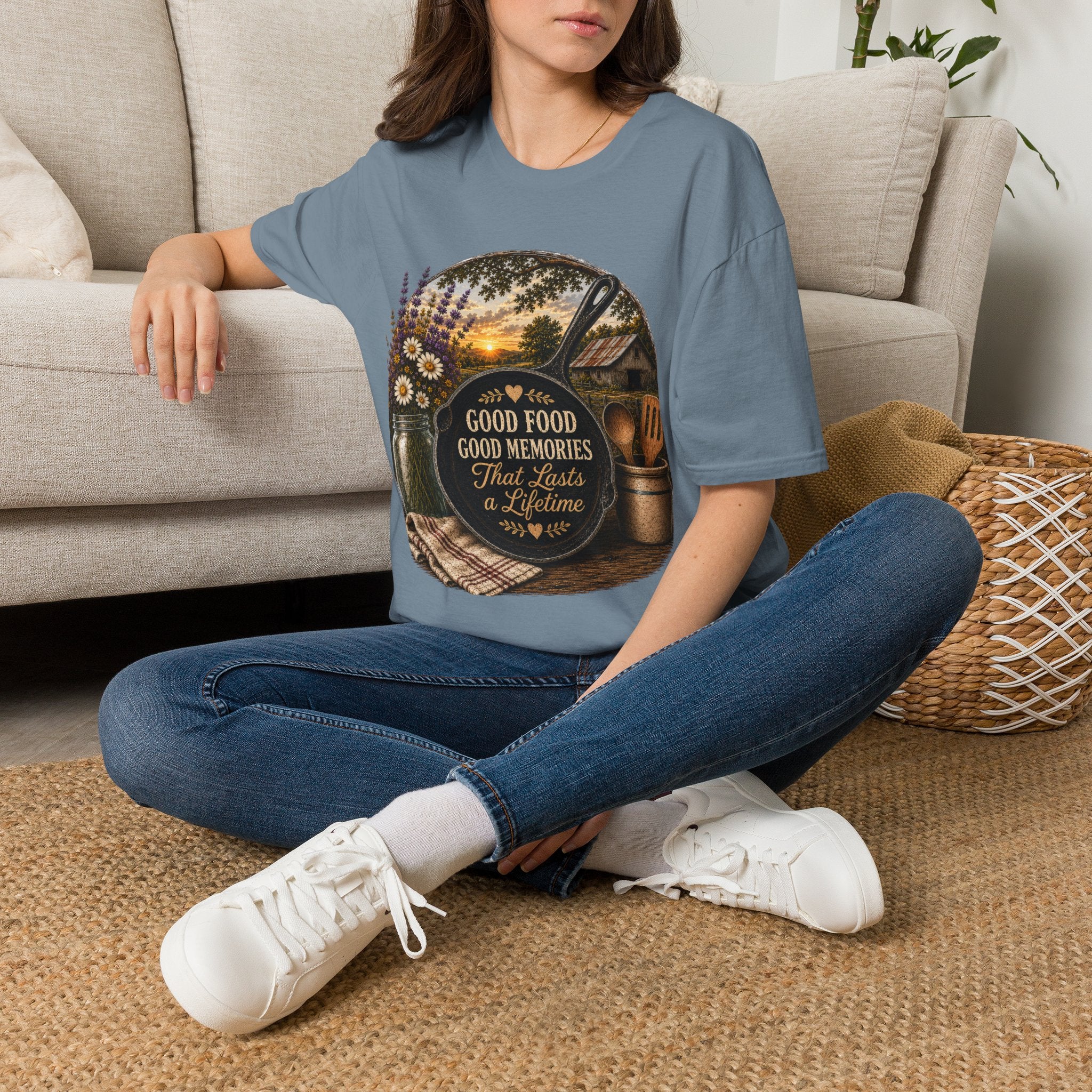 Good Food, Good Memories That Last a Lifetime | Rustic Cast Iron Skillet Farmhouse T-Shirt