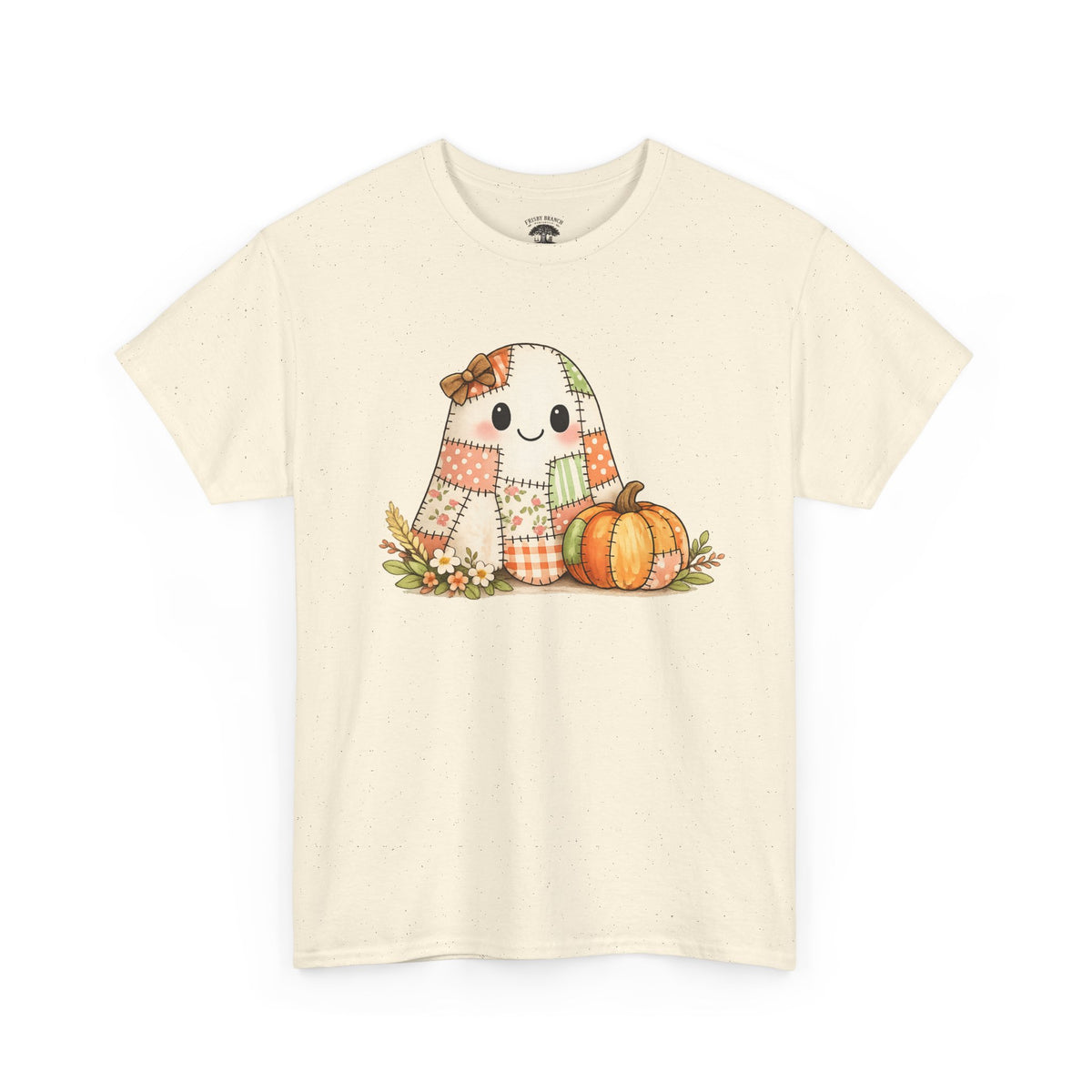 Cute Patchwork Ghost Tee — Fall Pumpkin Halloween T‑Shirt