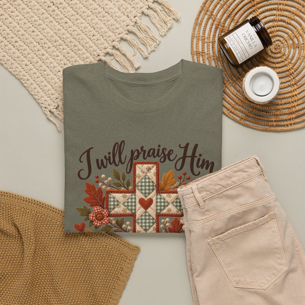 Praise Him in Every Season Tee — Autumn Christian Cross Shirt