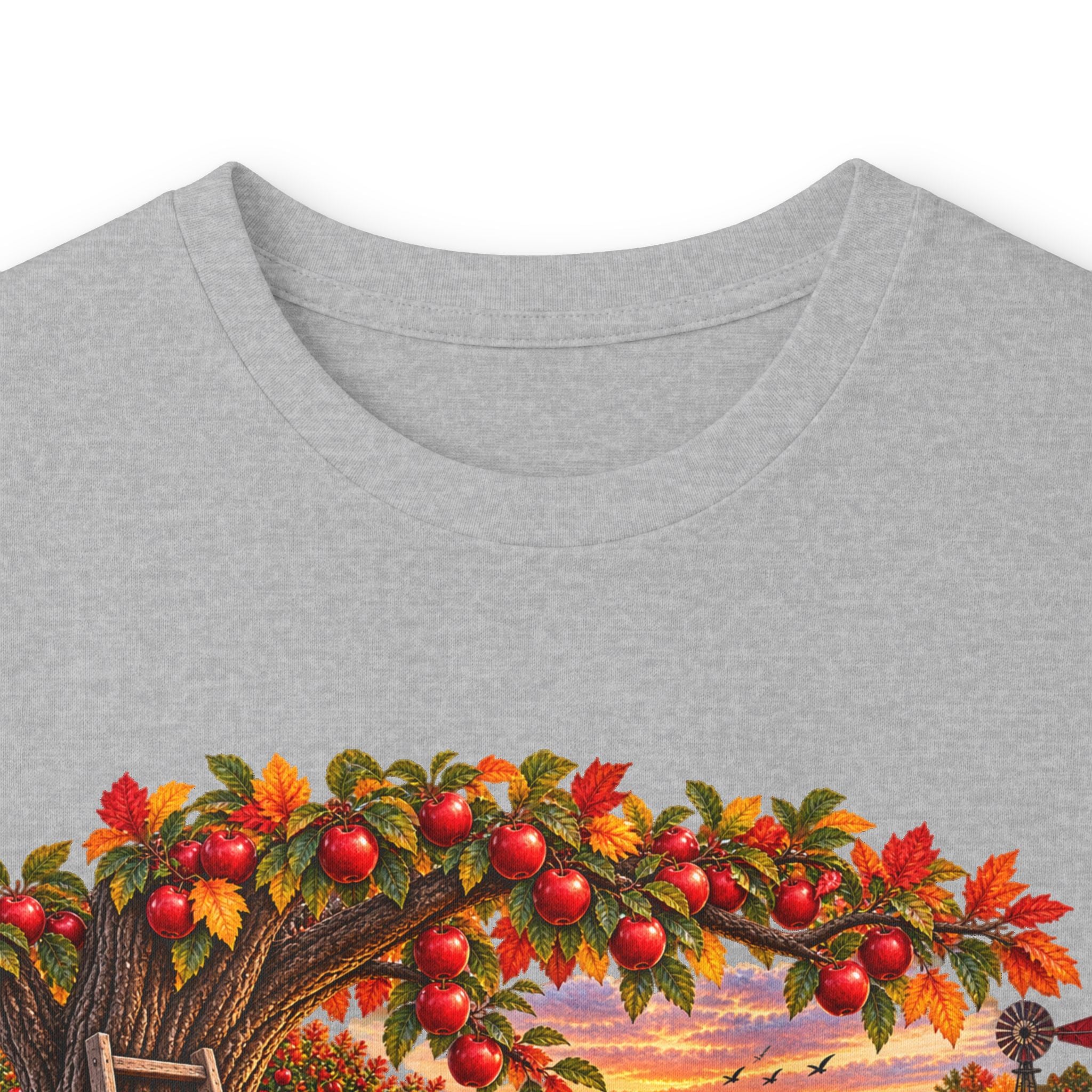 Long Sleeve Tee — Autumn Harvest Scenic Cabin with Pumpkins & Lanterns