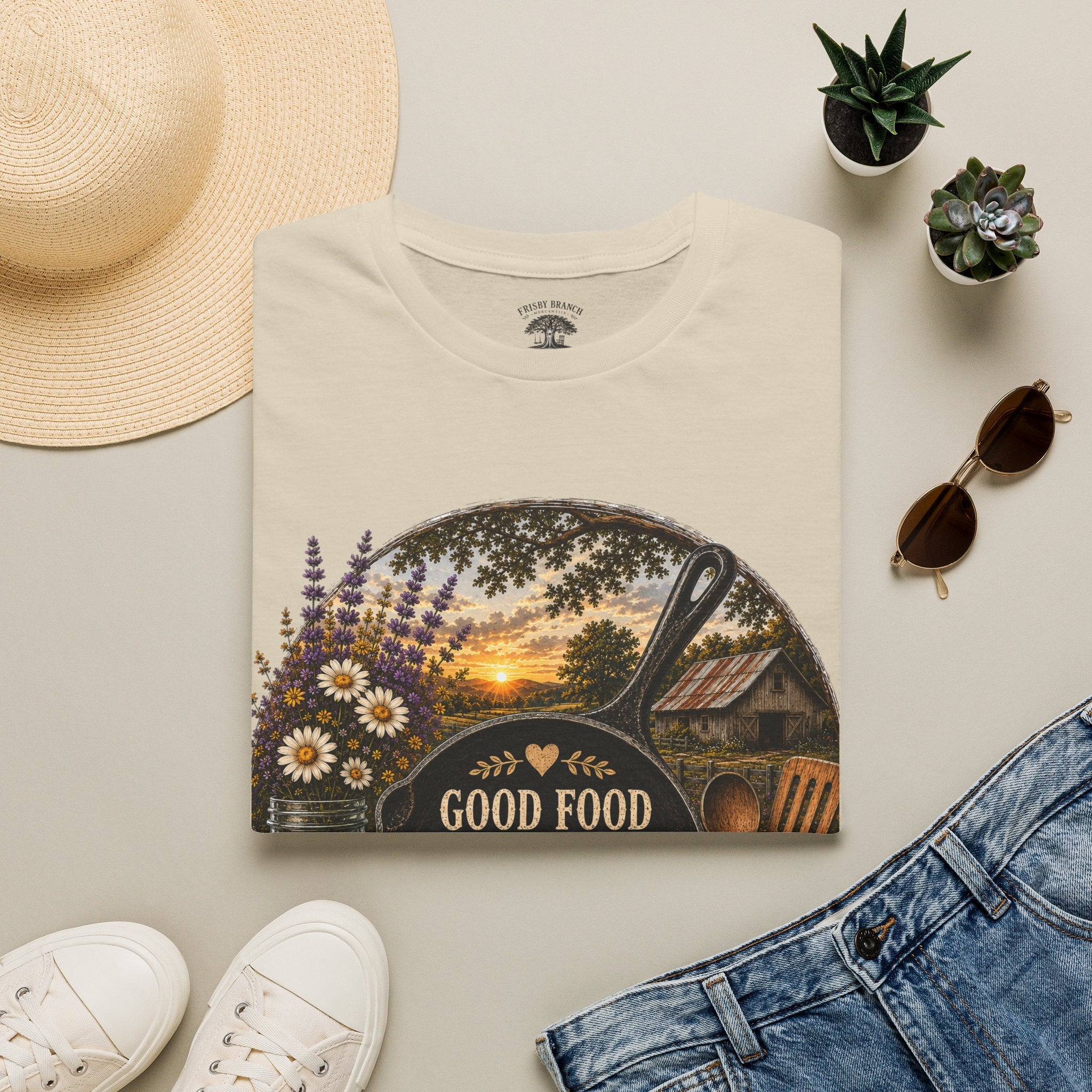 Good Food, Good Memories That Last a Lifetime | Rustic Cast Iron Skillet Farmhouse T-Shirt