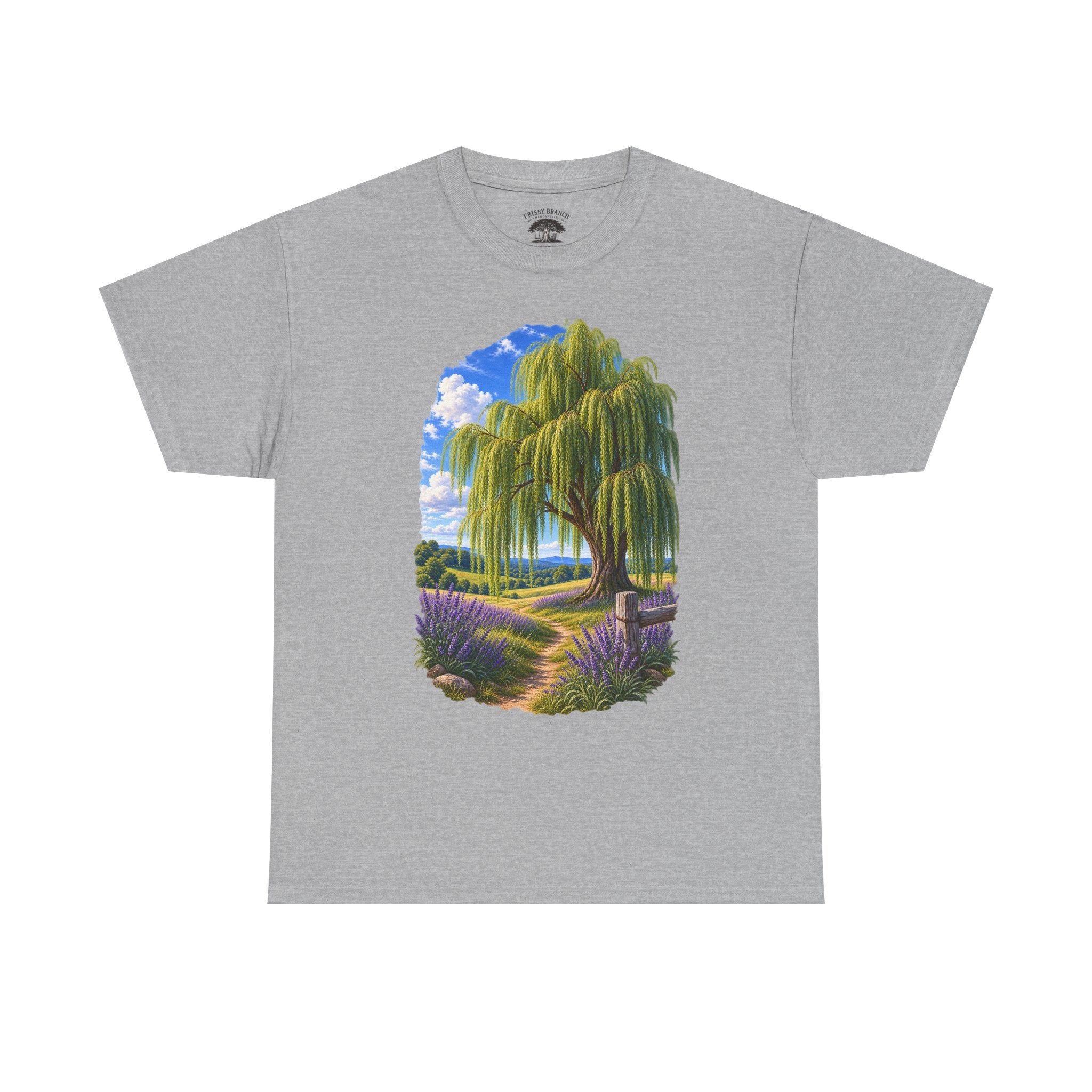 Willow Path T-Shirt — Scenic Lavender Meadow Graphic Tee