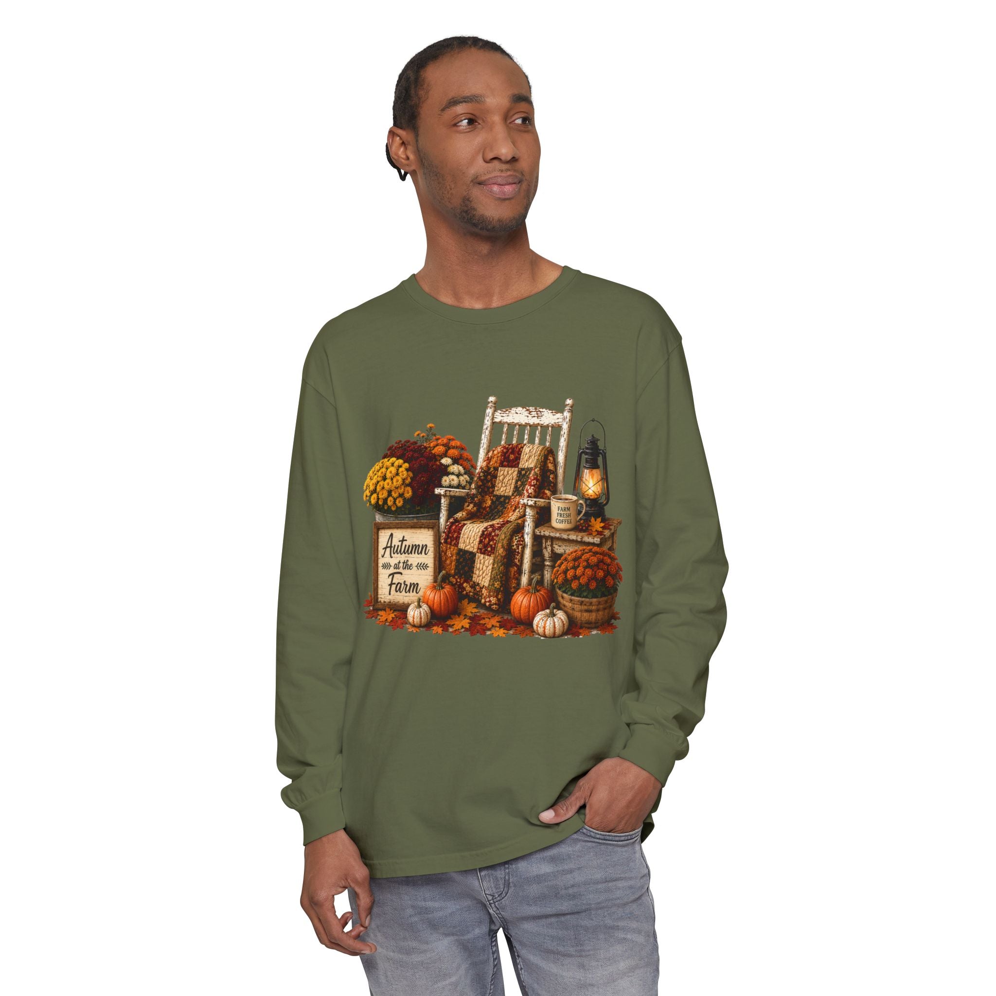 Autumn on the Farm Long Sleeve Tee — Cozy Fall Harvest Graphic Shirt