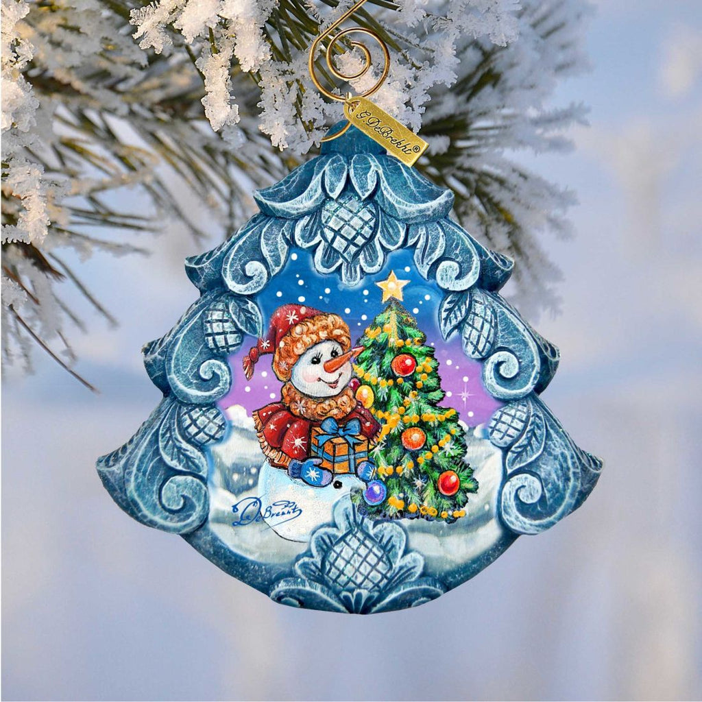 Happy Snowman Tree Sculpted Hand-Painted Christmas Ornament by G. DeBrekht - Christmas Santa Snowman Décor - 610274