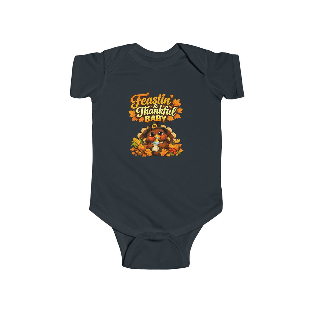 Thankful Baby Thanksgiving Bodysuit — "Feastin' & Thankful" Infant Onesie