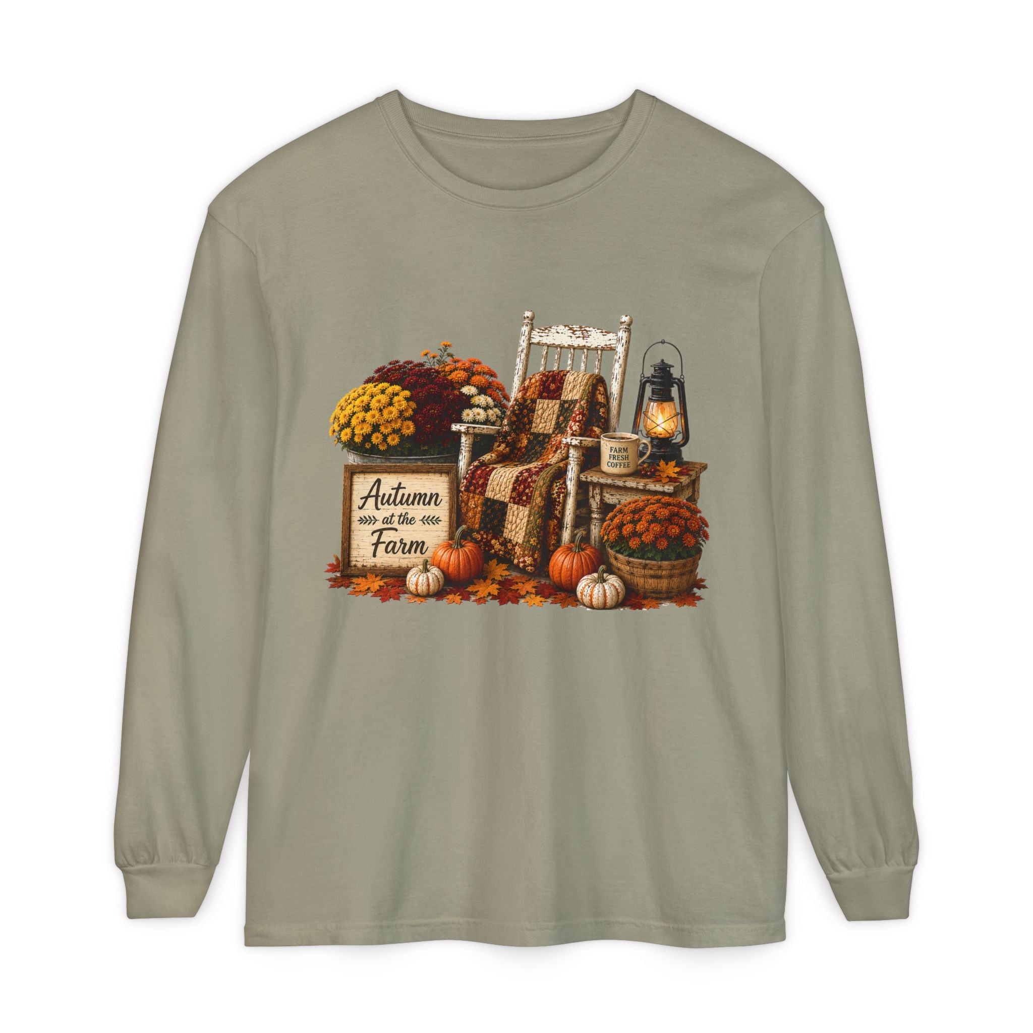 Autumn on the Farm Long Sleeve Tee — Cozy Fall Harvest Graphic Shirt