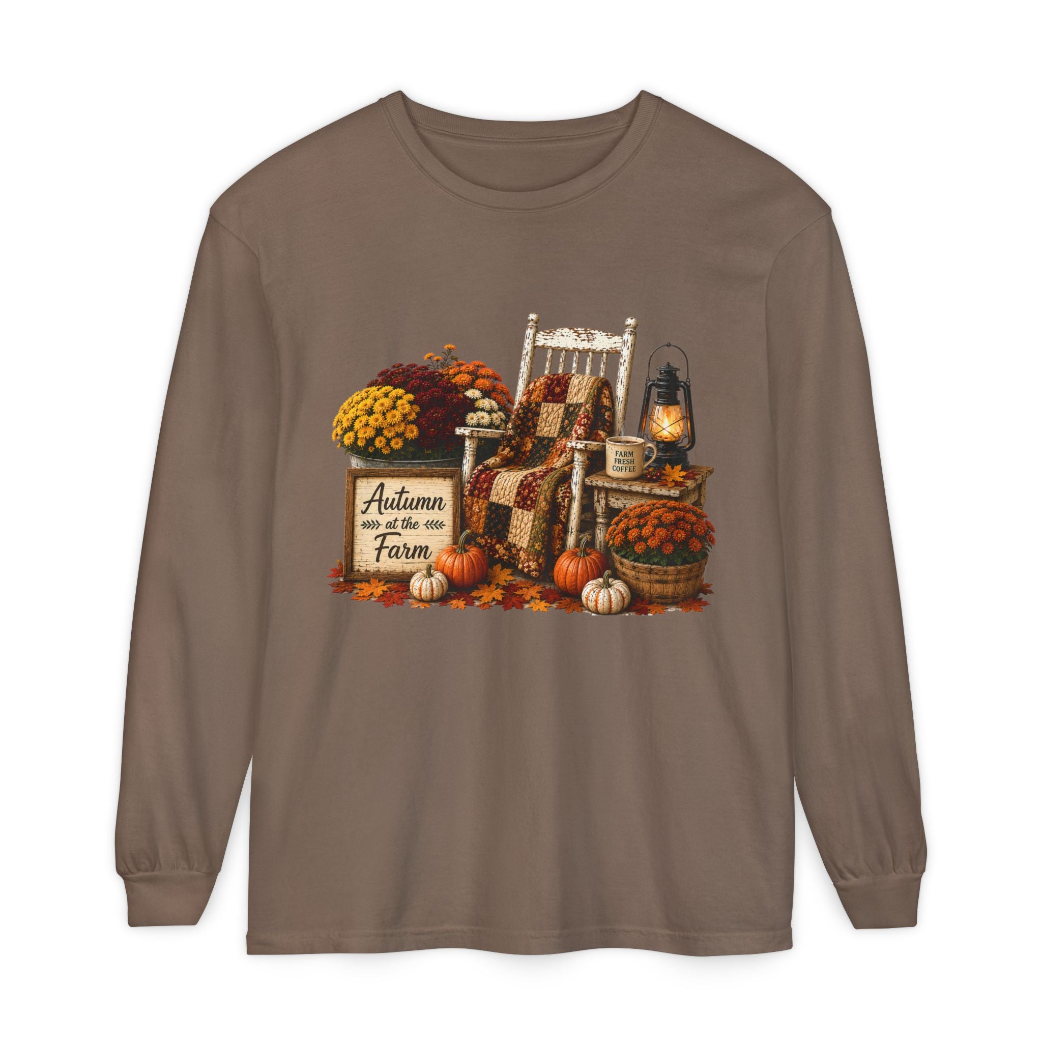 Autumn on the Farm Long Sleeve Tee — Cozy Fall Harvest Graphic Shirt