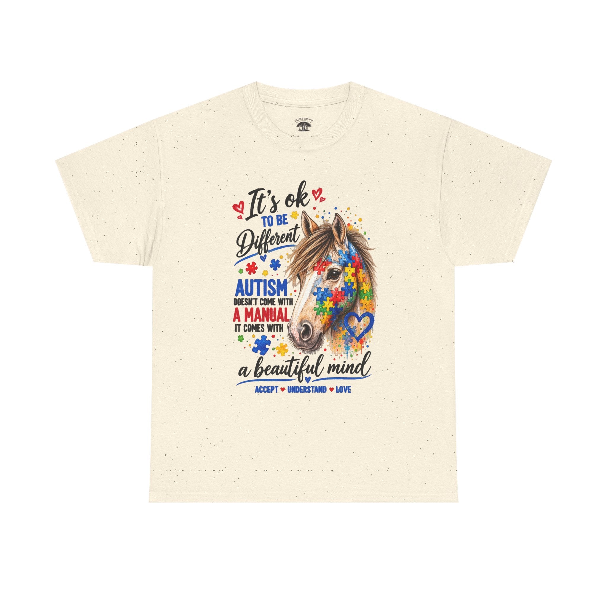 Autism Awareness Horse T-Shirt — "It's OK to Be Different" Puzzle Heart Tee