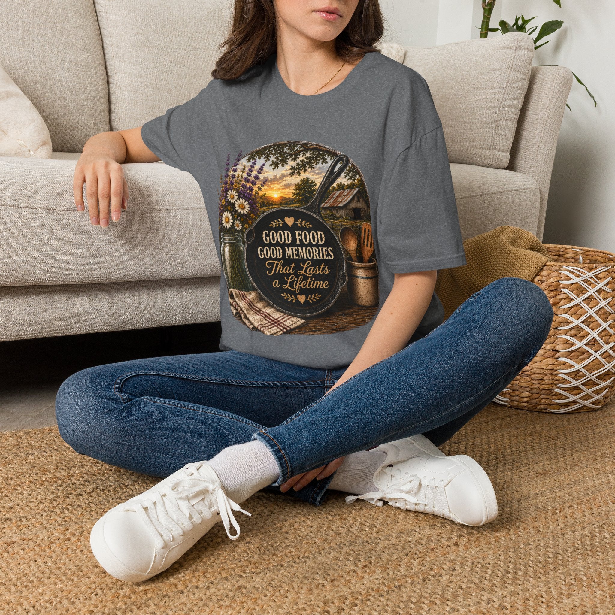 Good Food, Good Memories That Last a Lifetime | Rustic Cast Iron Skillet Farmhouse T-Shirt