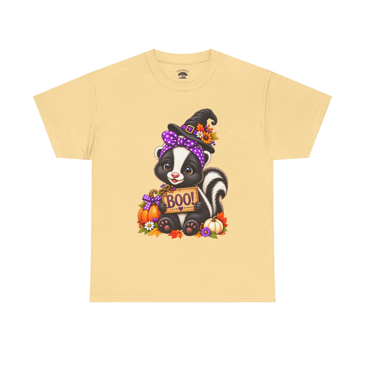 Halloween Skunk Tee – Cute Witch Hat ‘Boo!’ Pumpkin Graphic T-Shirt