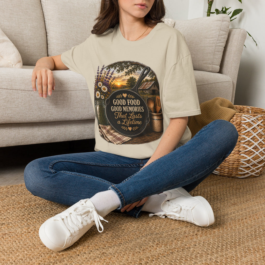 Good Food, Good Memories That Last a Lifetime | Rustic Cast Iron Skillet Farmhouse T-Shirt