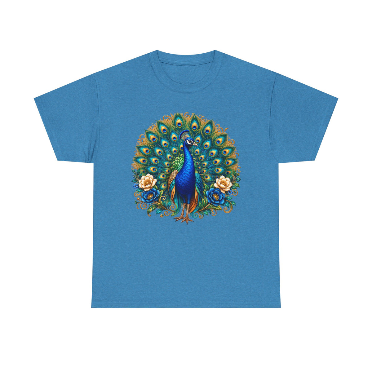 Peacock Floral Tee - Vibrant Blue Peacock Graphic Shirt