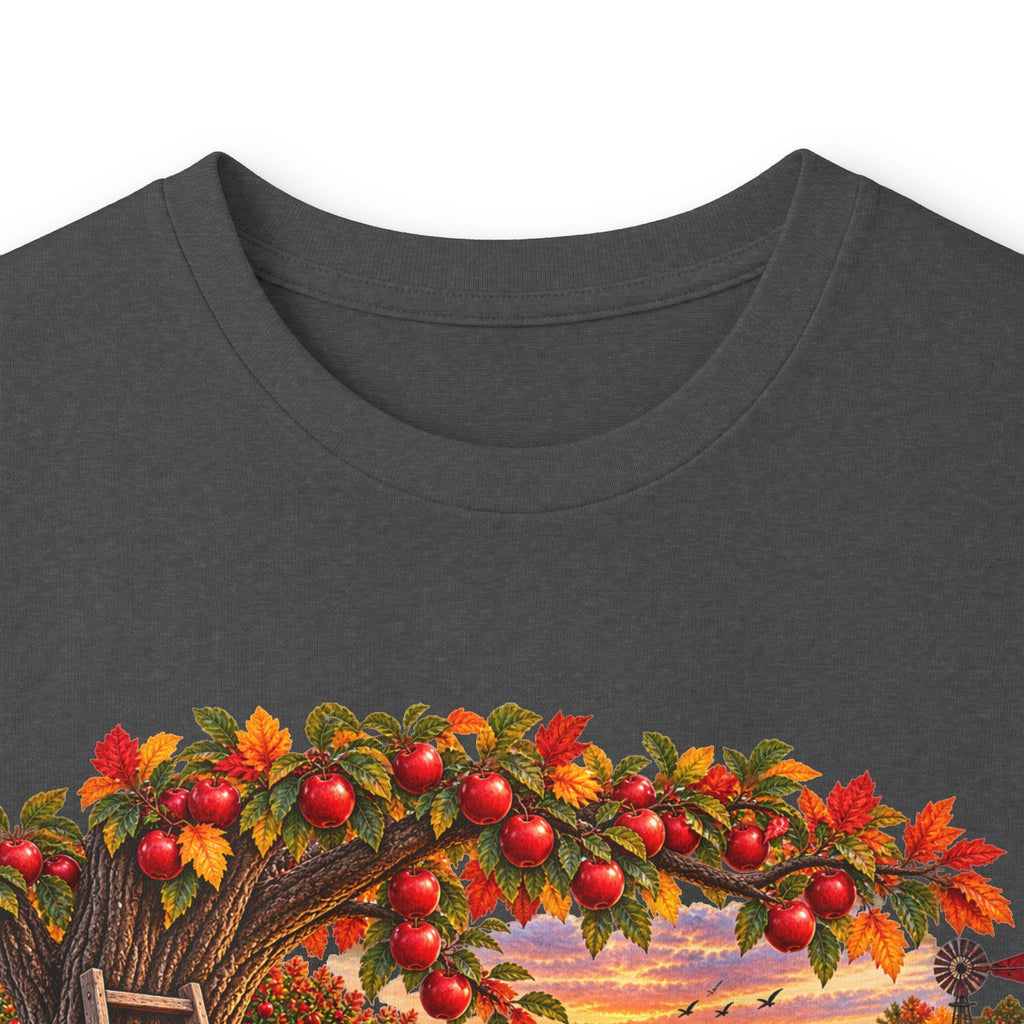 Long Sleeve Tee — Autumn Harvest Scenic Cabin with Pumpkins & Lanterns