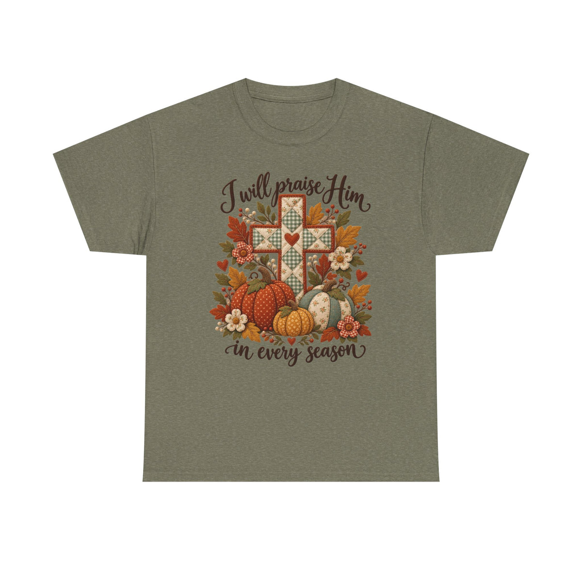 Praise Him in Every Season Tee — Autumn Christian Cross Shirt
