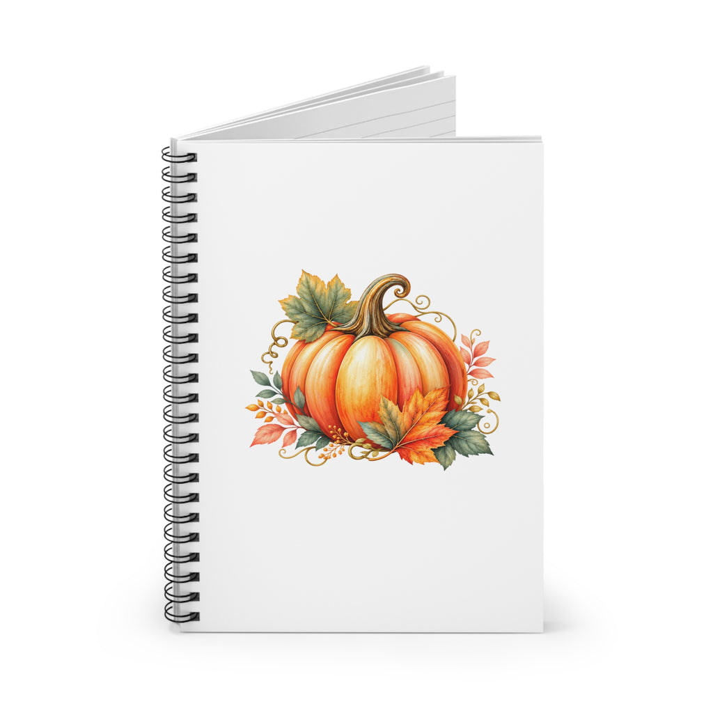 Autumn Pumpkin Spiral Notebook — Fall Leaves Ruled Journal