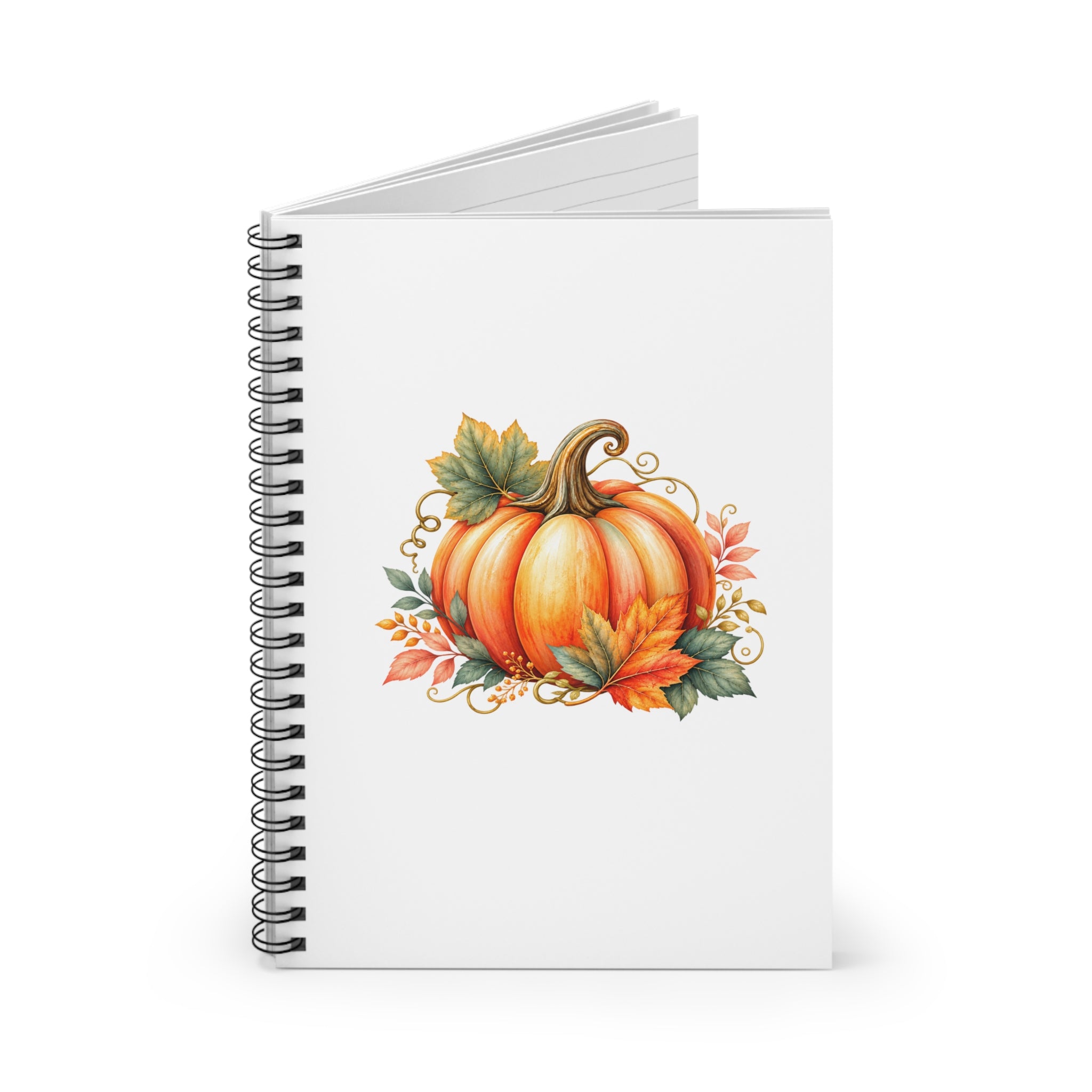 Autumn Pumpkin Spiral Notebook — Fall Leaves Ruled Journal