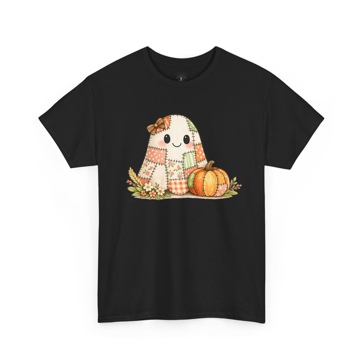 Cute Patchwork Ghost Tee — Fall Pumpkin Halloween T‑Shirt