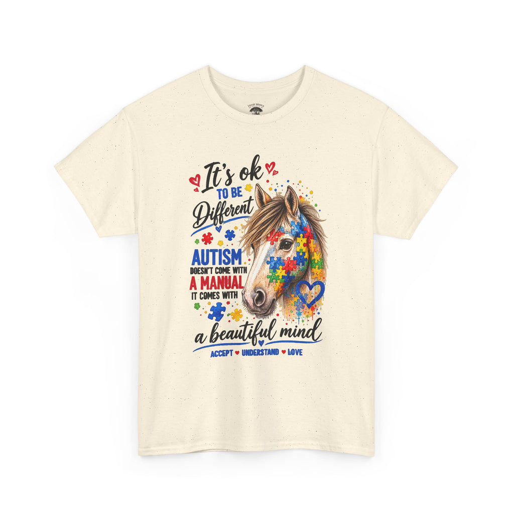 Autism Awareness Horse T-Shirt — "It's OK to Be Different" Puzzle Heart Tee