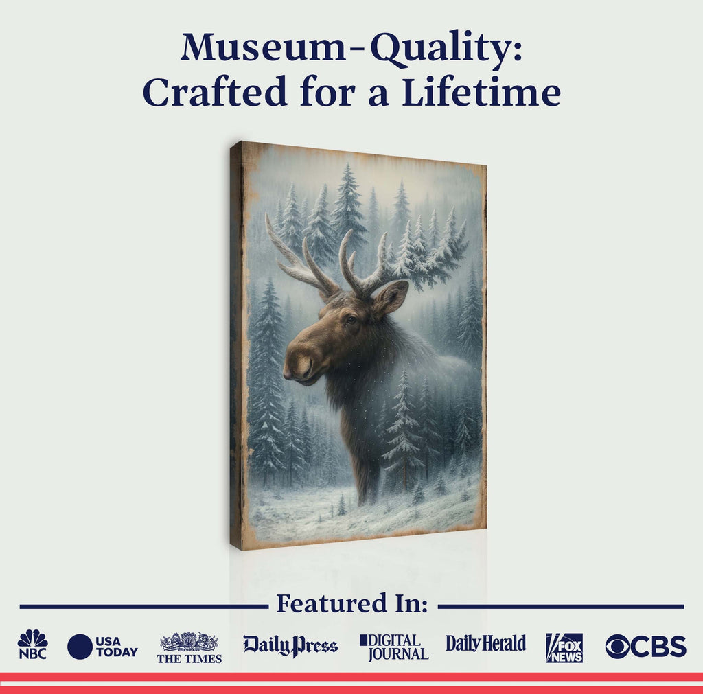 Rustic Snowy Forest Moose Canvas Wall Art