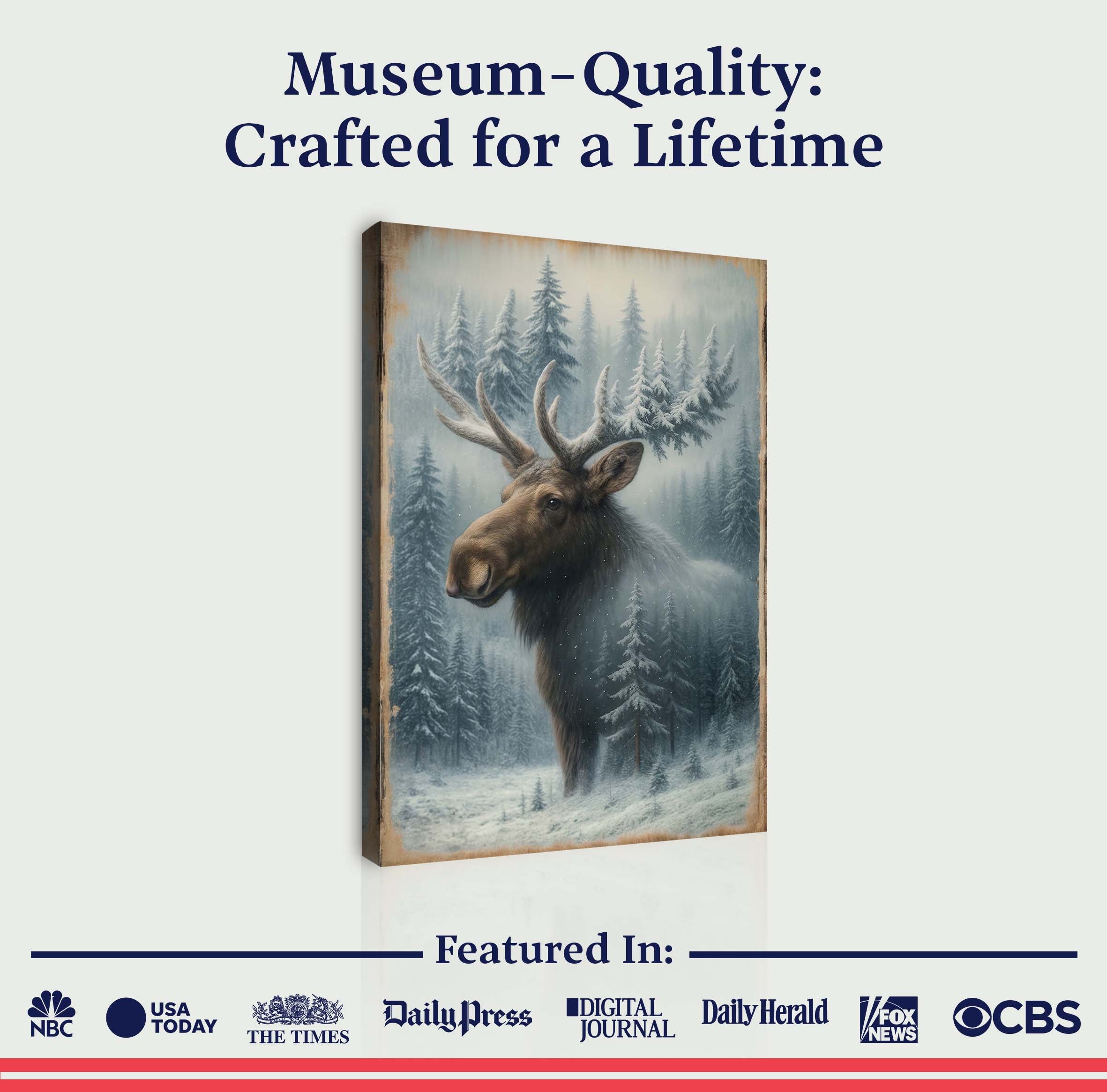 Rustic Snowy Forest Moose Canvas Wall Art