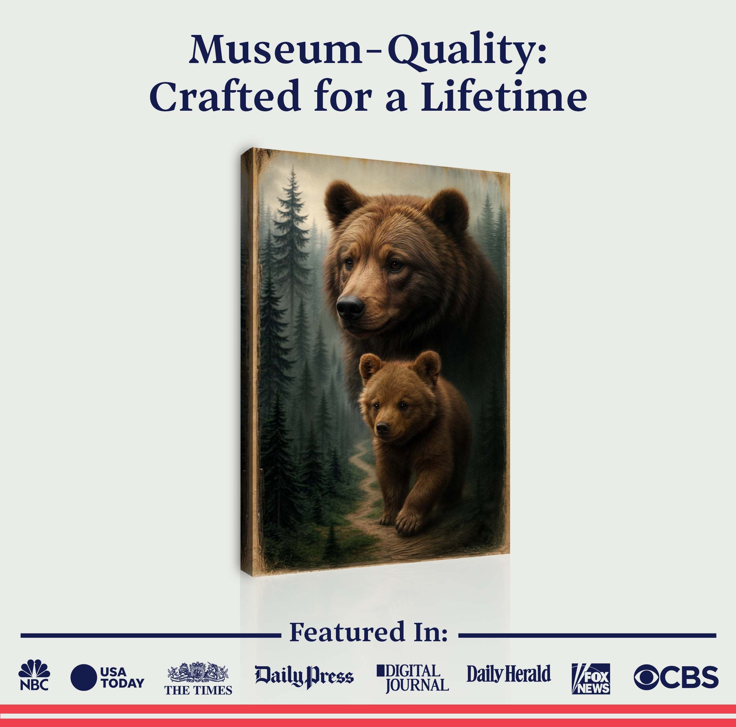 Rustic Bear & Cub Woodland Canvas Wall Art