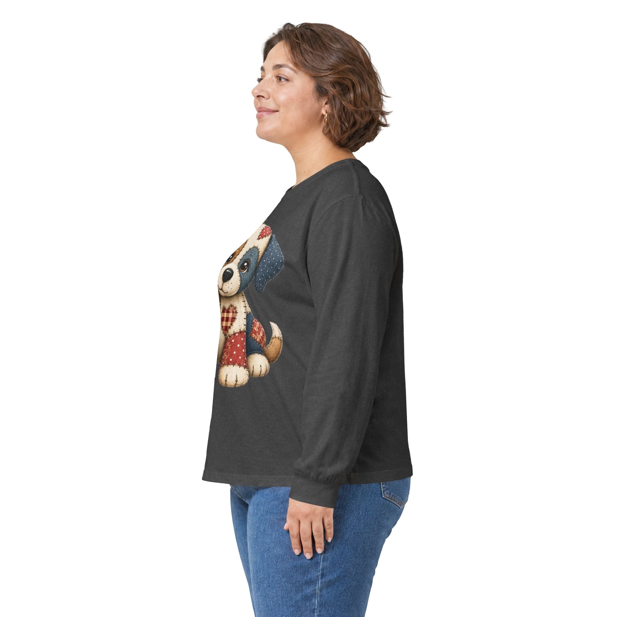 Cute Patchwork Puppy Long Sleeve Tee — Adorable Valentine Dog Graphic Shirt