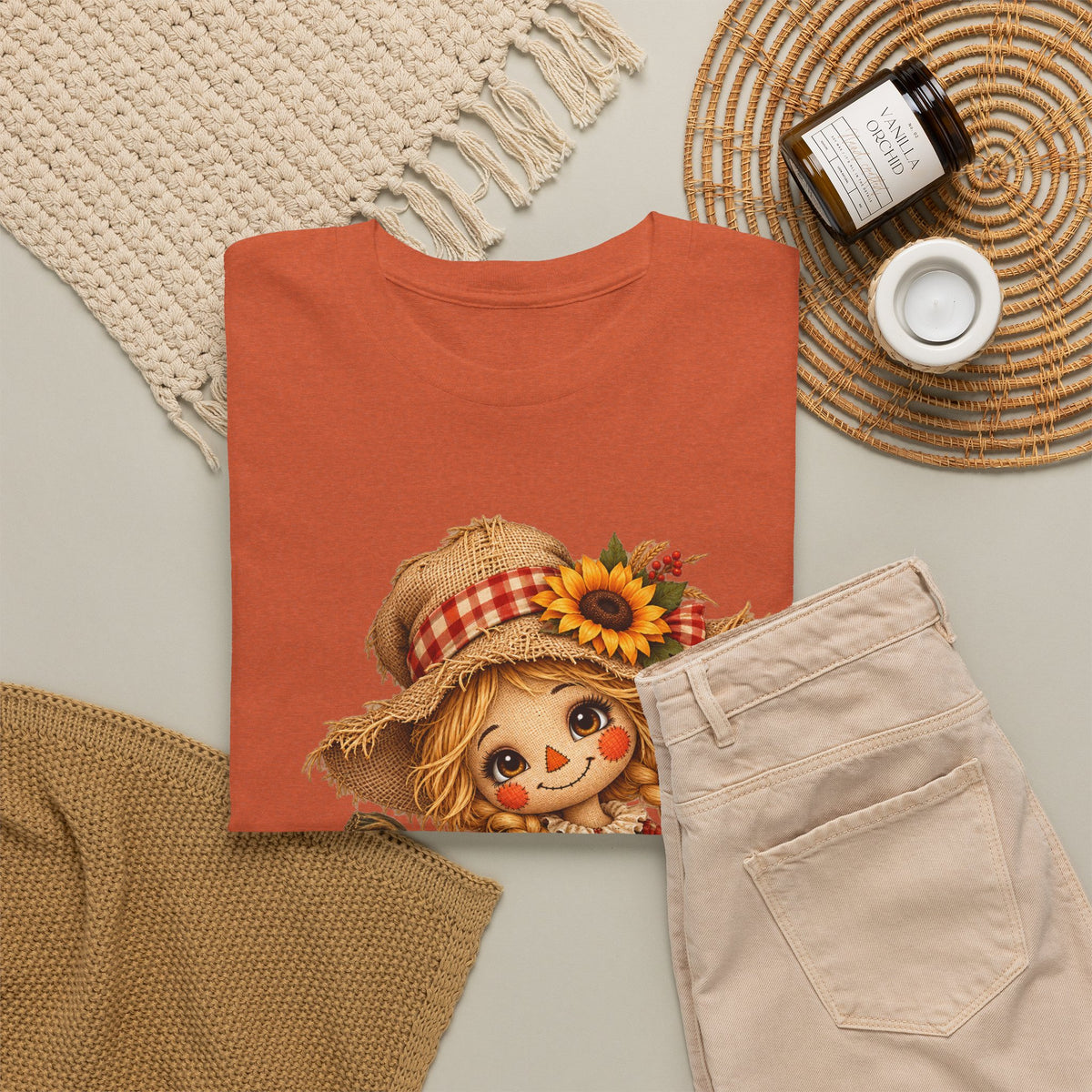 Autumn Scarecrow Tee — Cute Fall Pumpkin & Sunflower Graphic