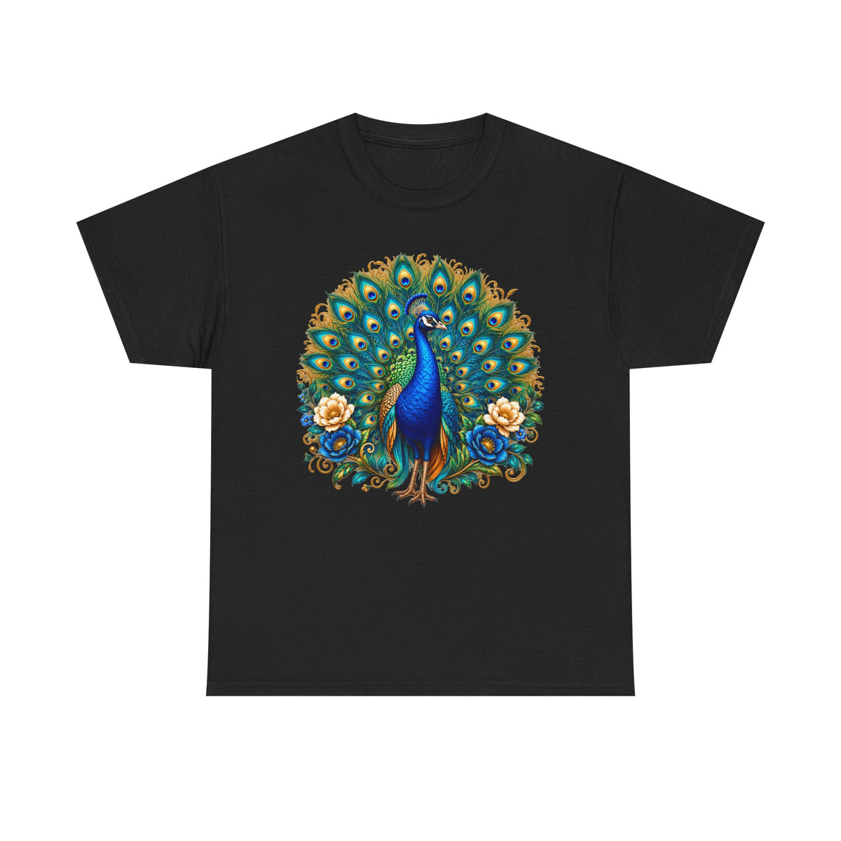 Peacock Floral Tee - Vibrant Blue Peacock Graphic Shirt