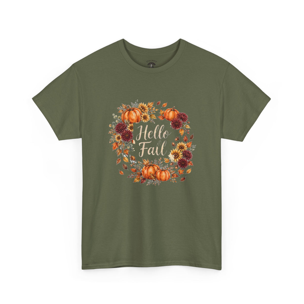Hello Fall Watercolor T-Shirt — Fall Pumpkins & Sunflowers Graphic Tee